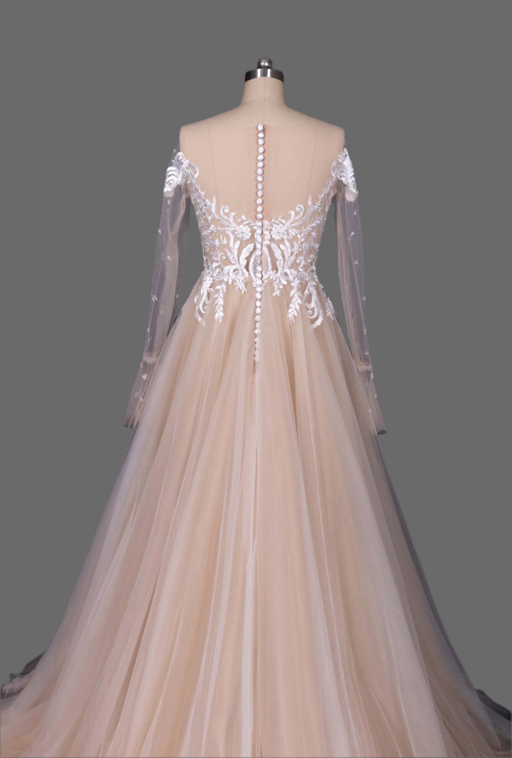 Hot sale Lace and Tulle A-Line Wedding Dress with Long Sleeves - Designer Bridal Gown for the Modern Bride