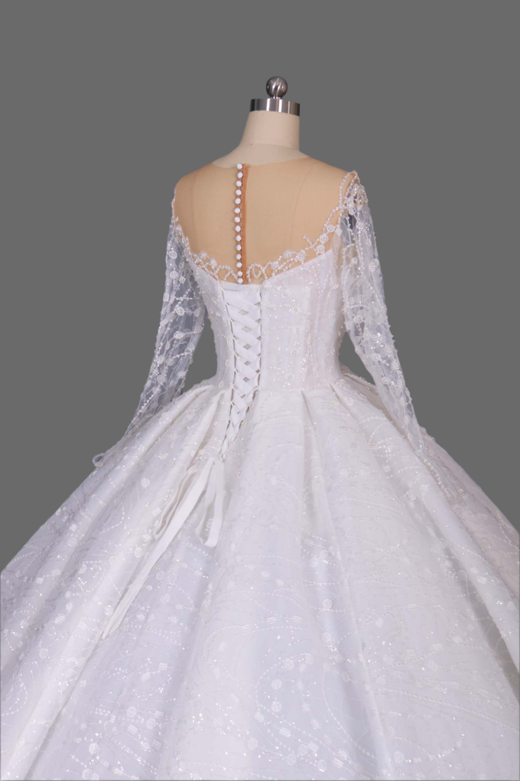 Illusion Long Sleeve Ball Gown Wedding Dress