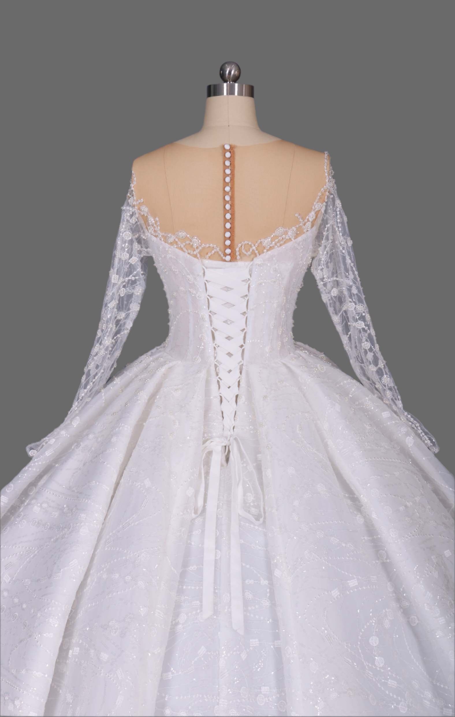 Illusion Long Sleeve Ball Gown Wedding Dress