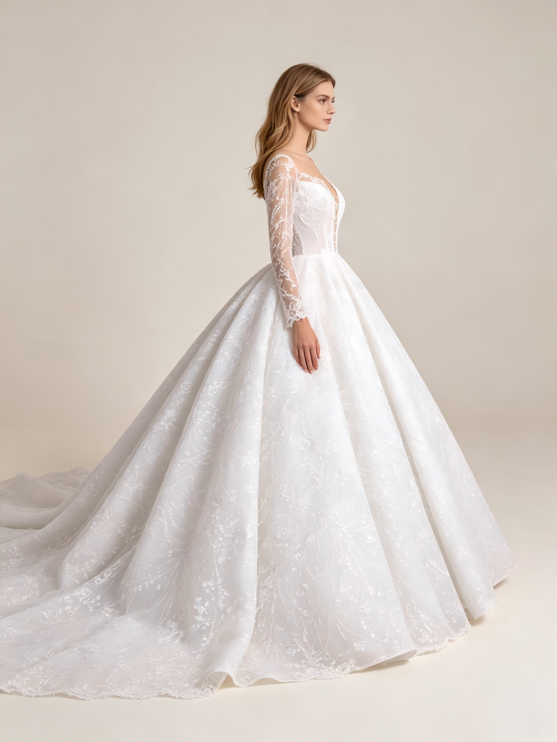 Illusion Long Sleeve Ball Gown Wedding Dress