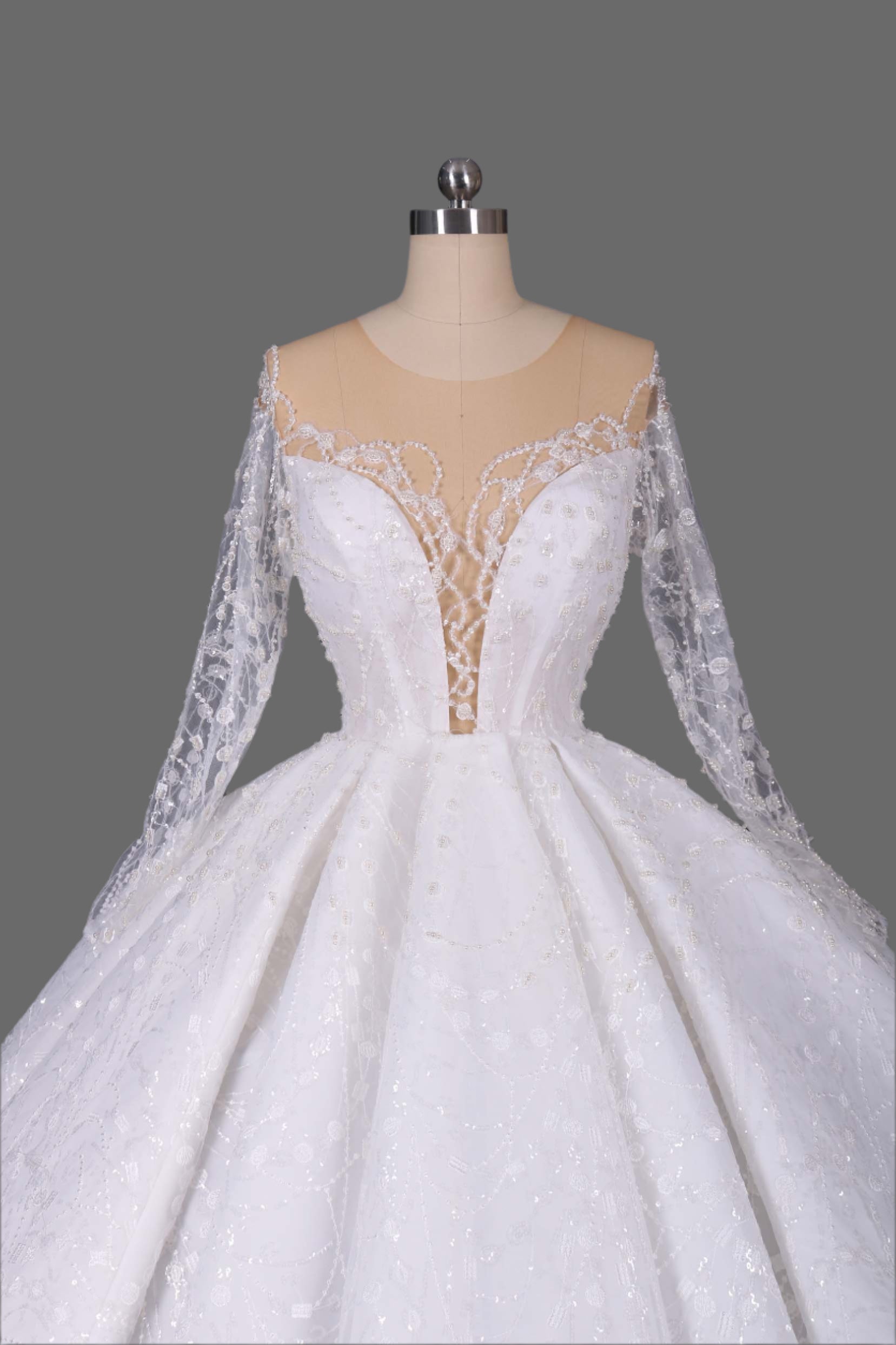 Illusion Long Sleeve Ball Gown Wedding Dress