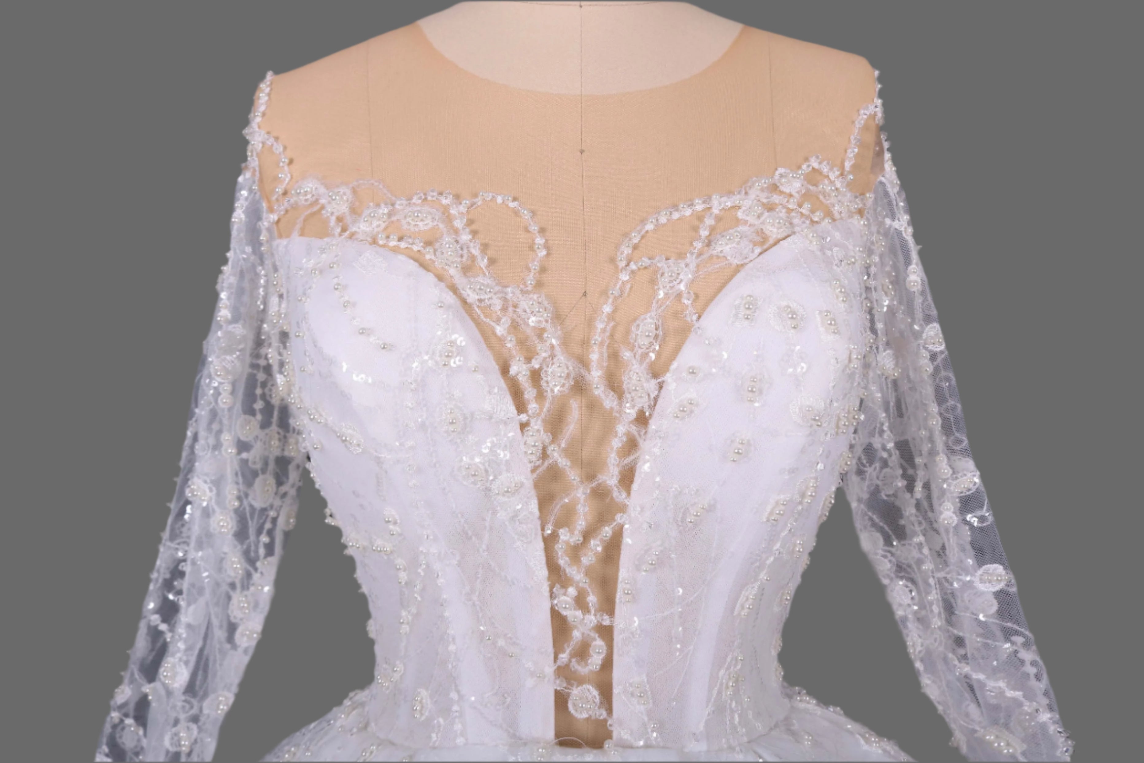 Illusion Long Sleeve Ball Gown Wedding Dress