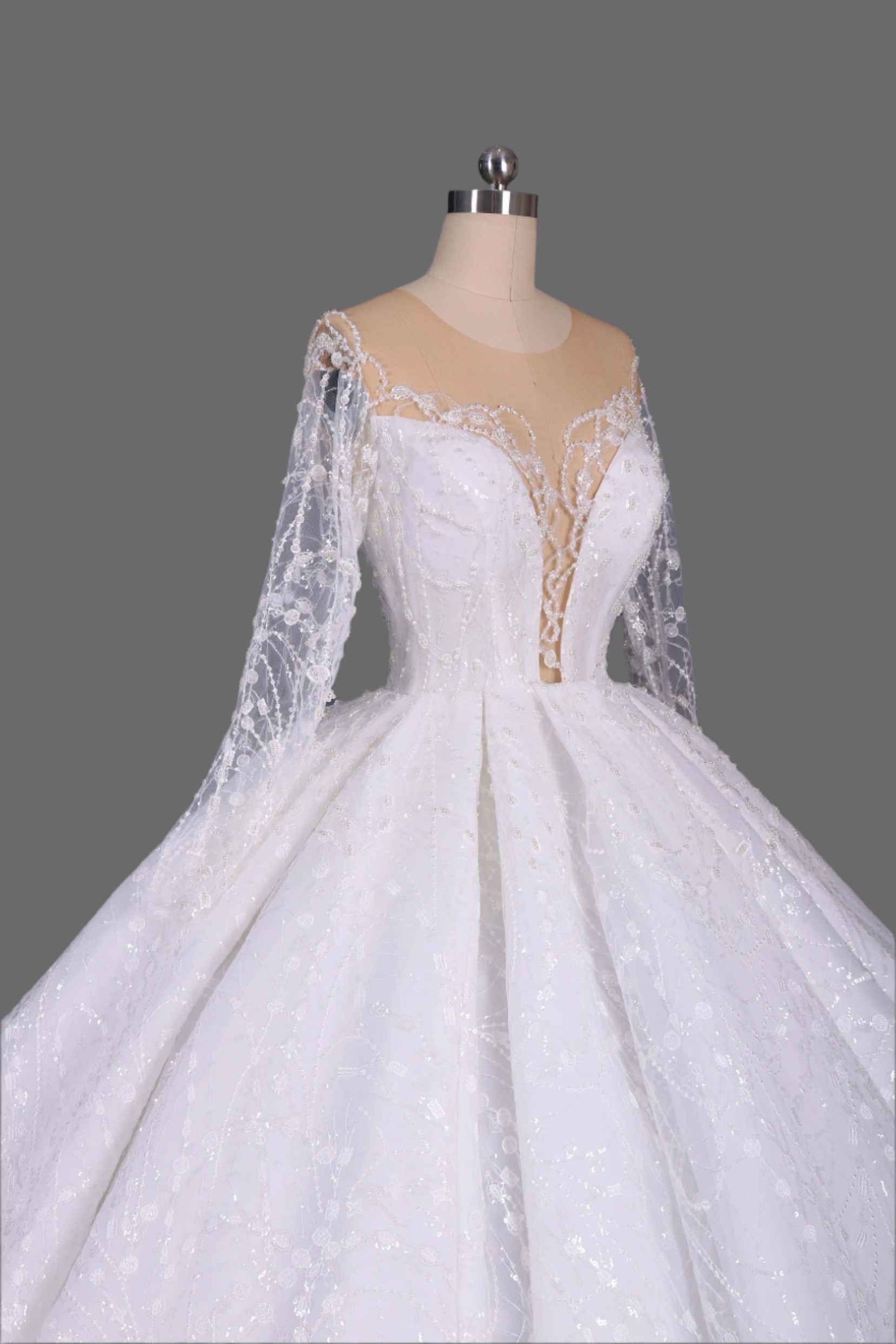Illusion Long Sleeve Ball Gown Wedding Dress