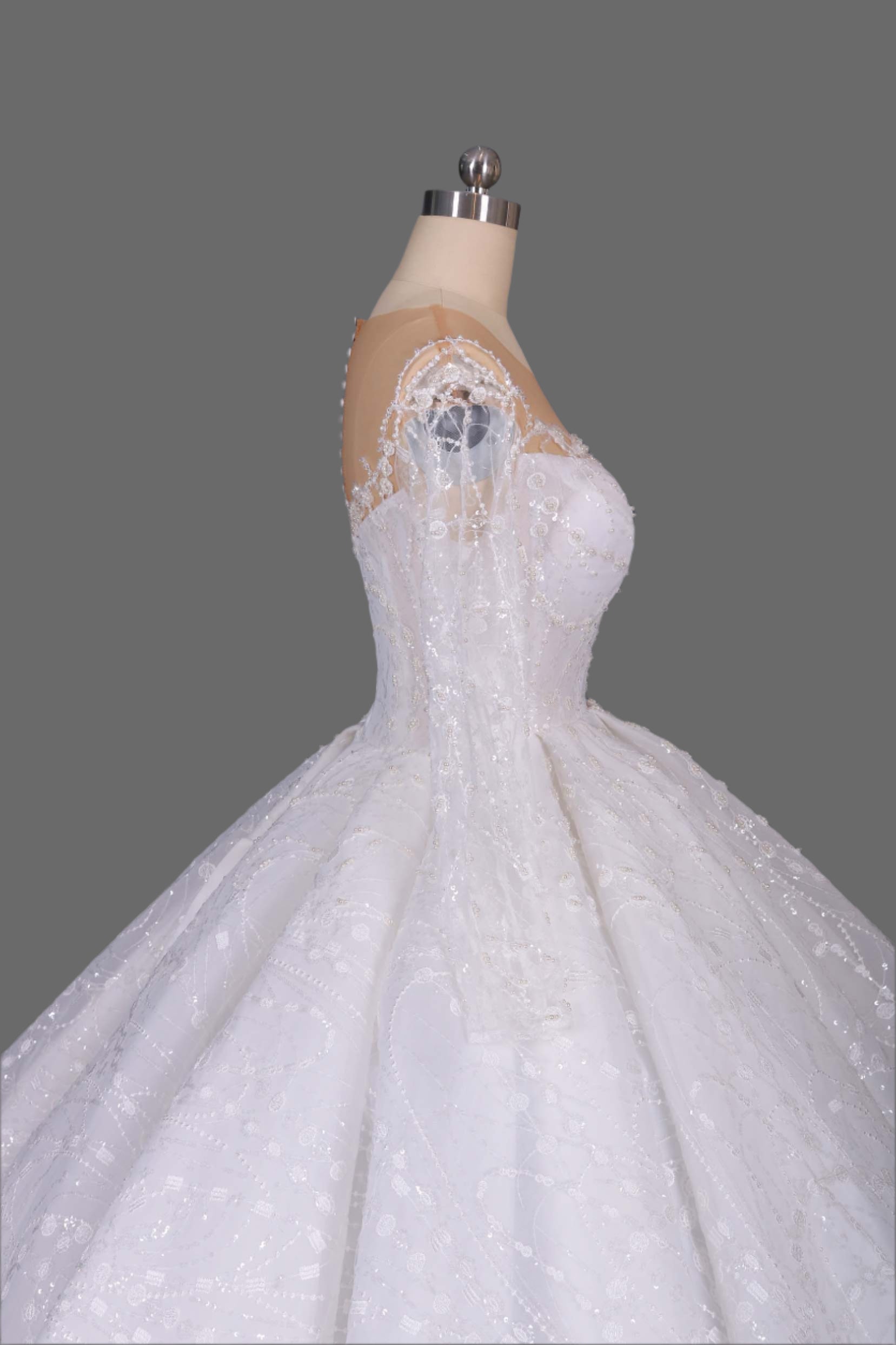 Illusion Long Sleeve Ball Gown Wedding Dress