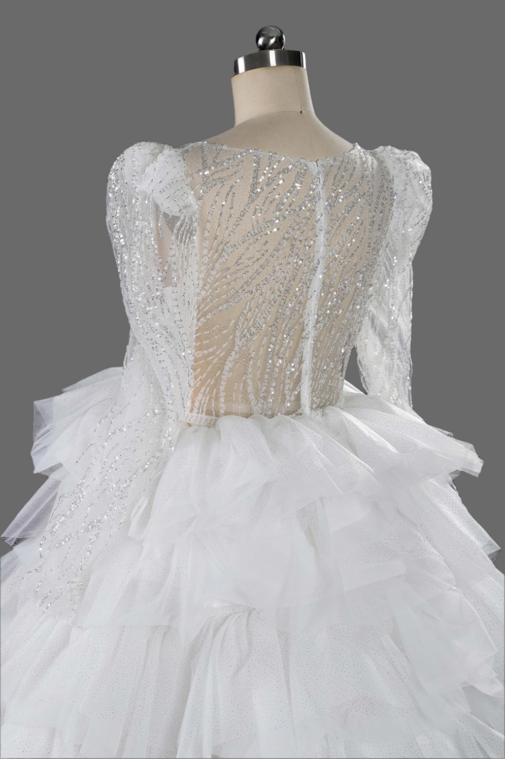 Illusion V-Neck Multi-Layer Beading Ball Gown Wedding Dress
