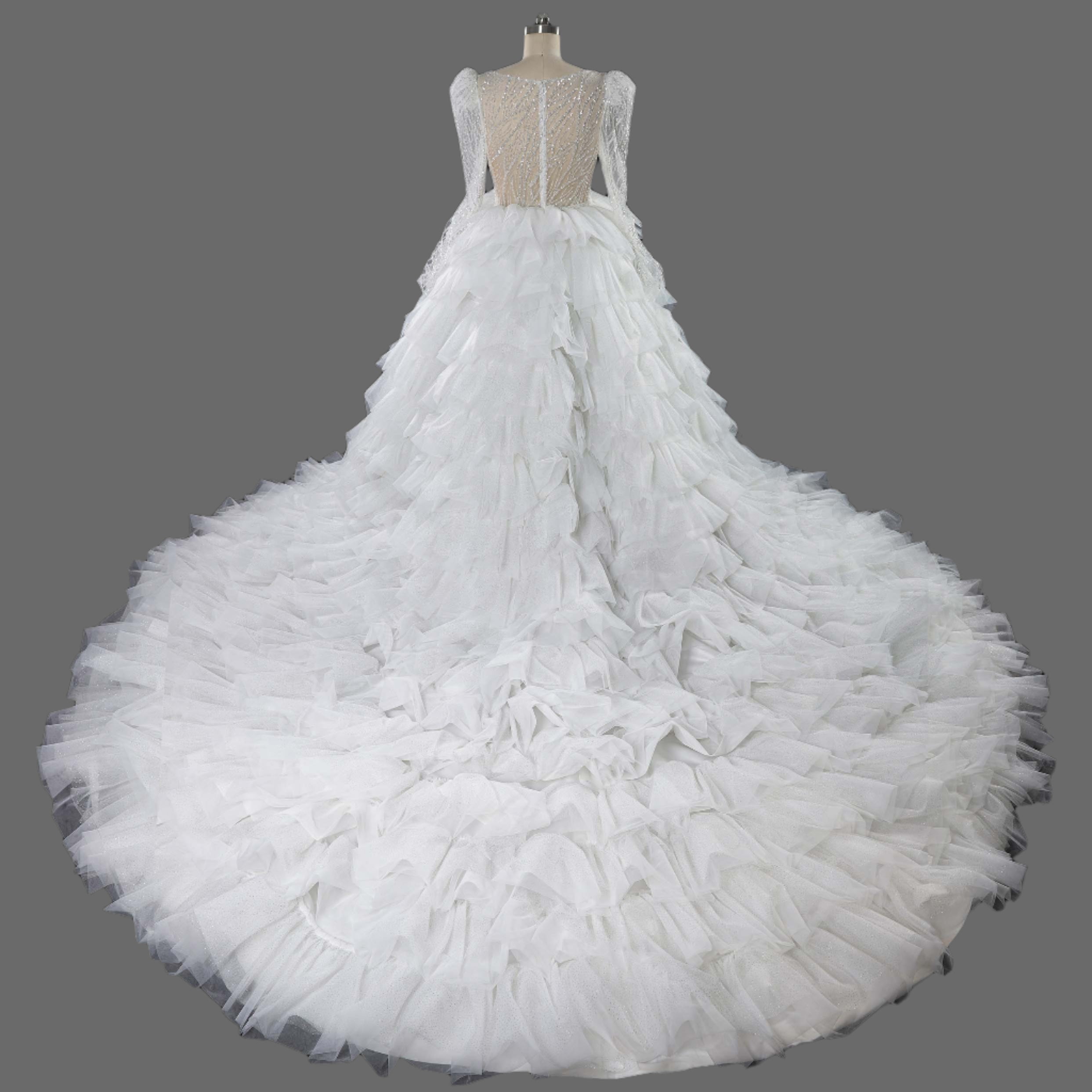 Illusion V-Neck Multi-Layer Beading Ball Gown Wedding Dress