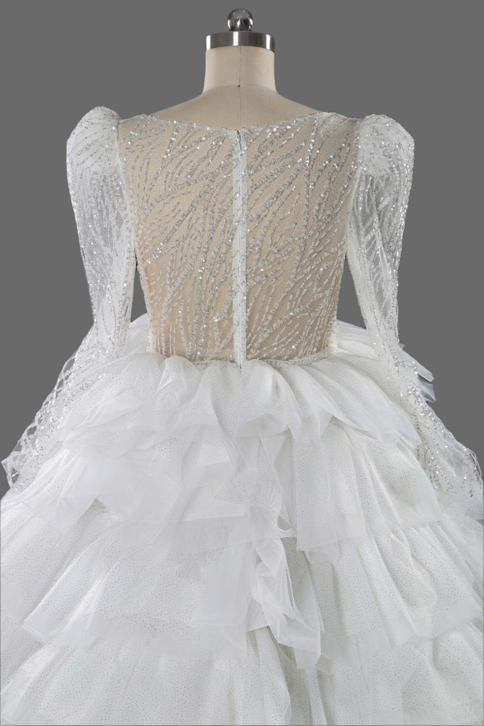 Illusion V-Neck Multi-Layer Beading Ball Gown Wedding Dress