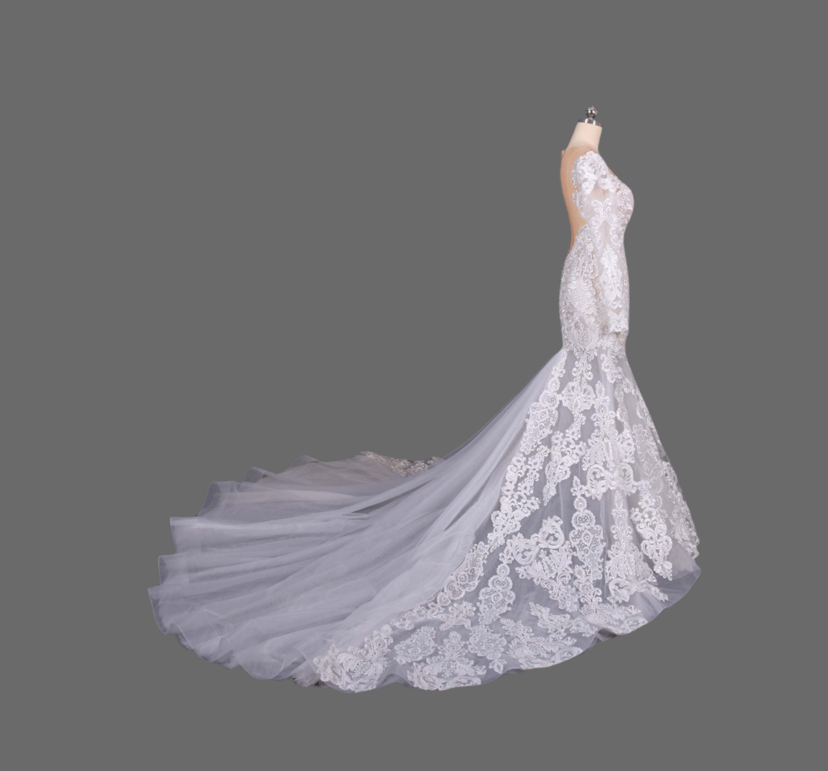 Illusion Long Sleeves Lace Appliqued Wedding Dress