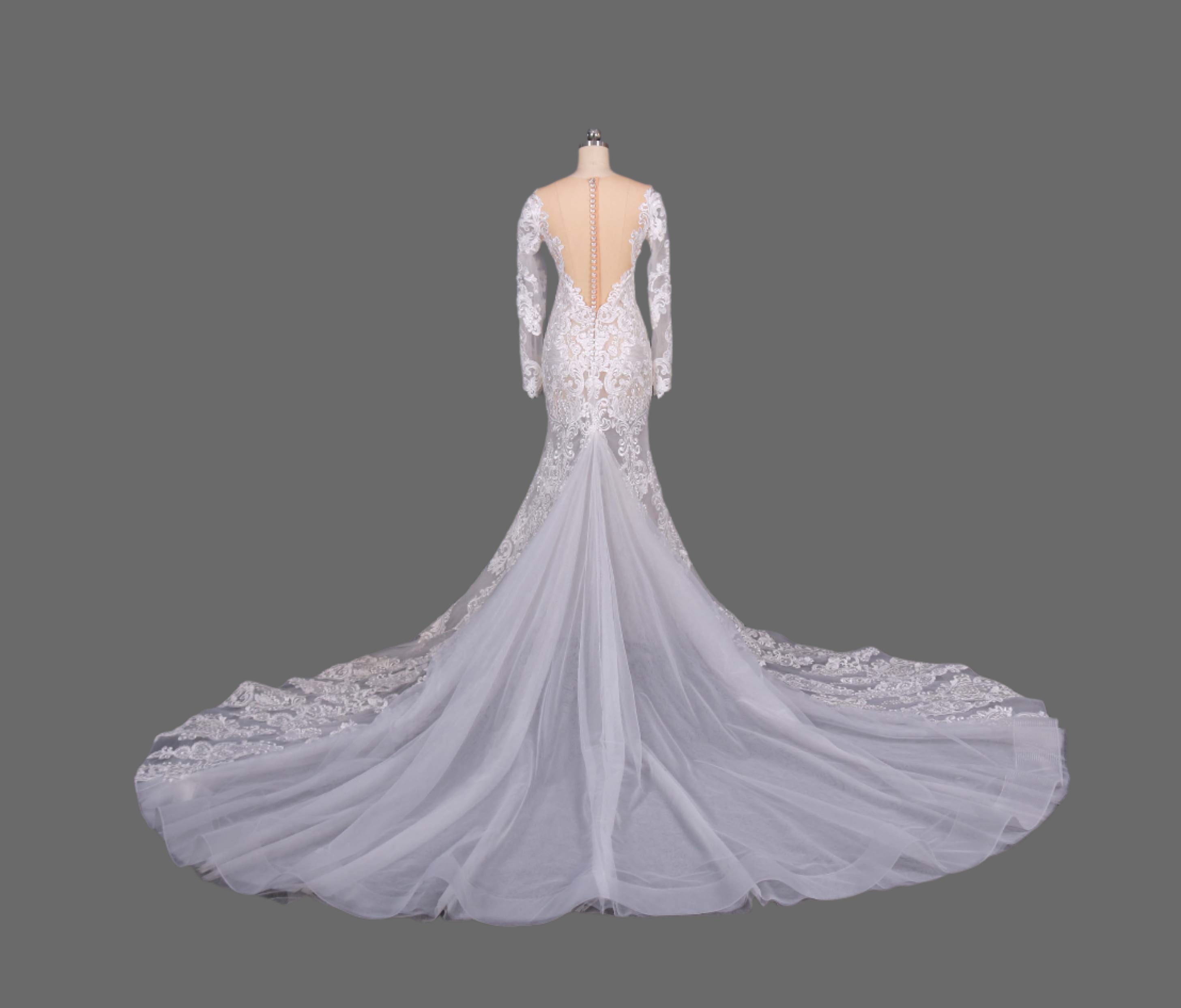 Illusion Long Sleeves Lace Appliqued Wedding Dress