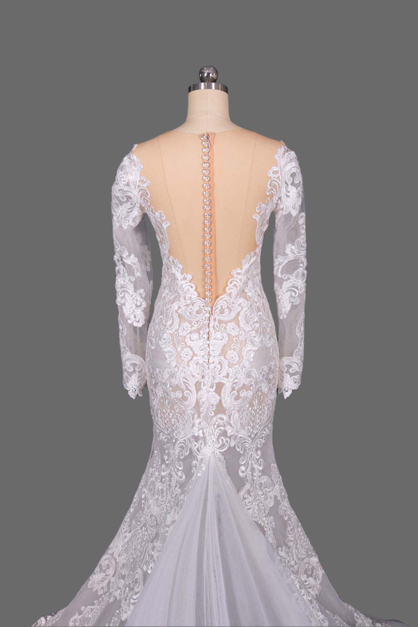 illusion long sleeve lace appliqued wedding dress June Bridals V-Neck Illusion Long Sleeve A-Line Satin Appliqued Plus Size Women's Wedding Dress