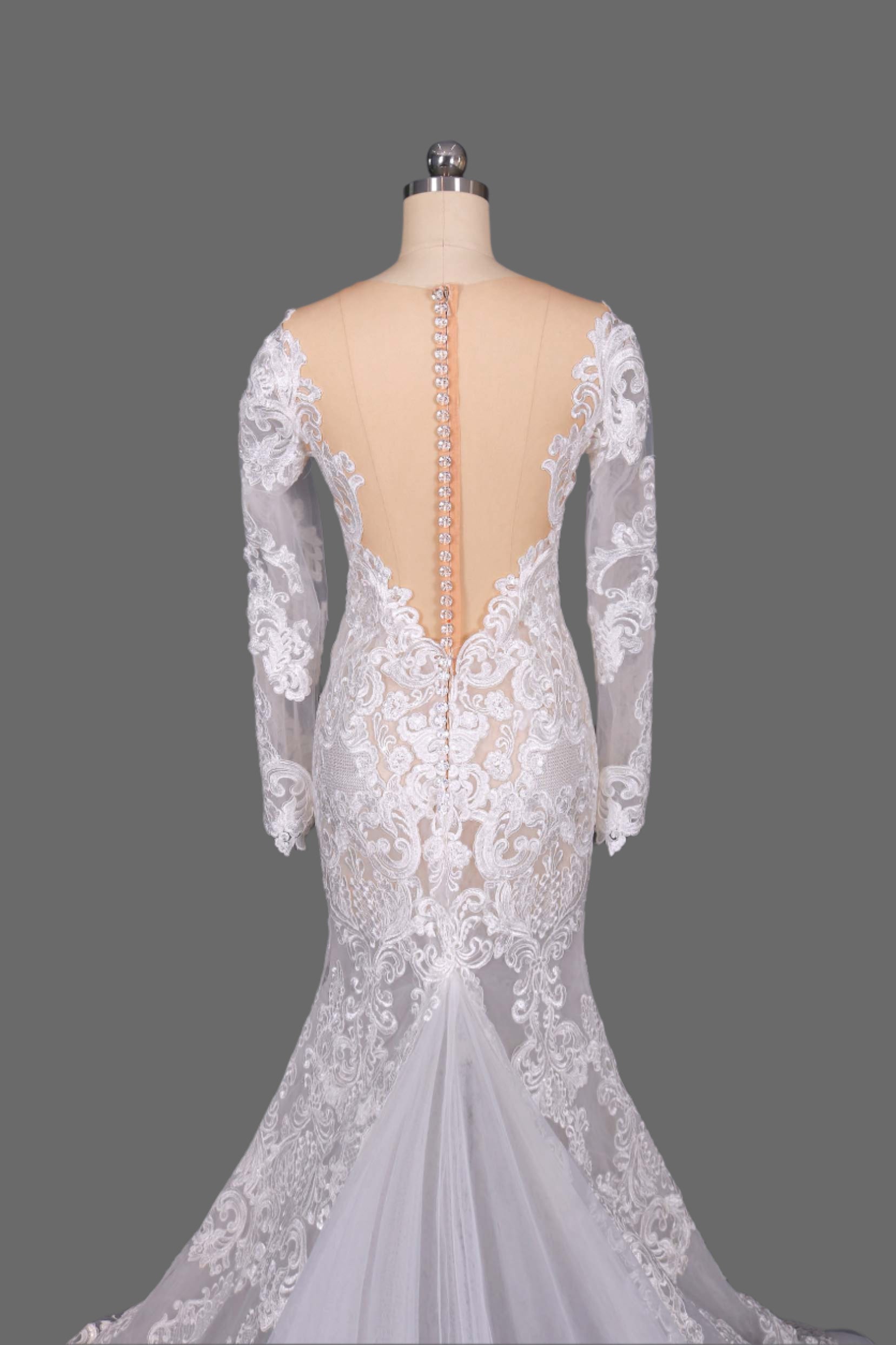 Illusion Long Sleeves Lace Appliqued Wedding Dress