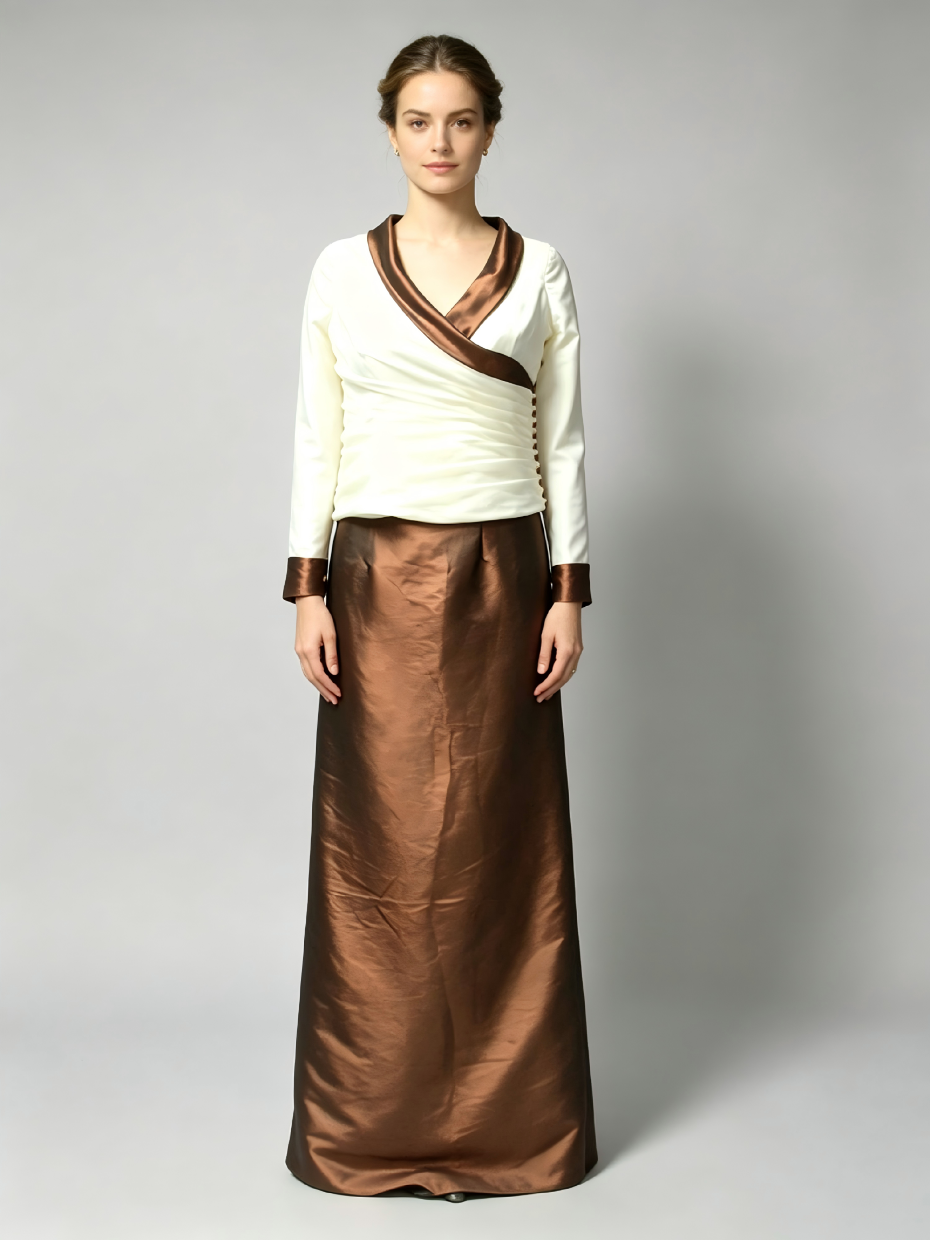 Ivory Brown Two Tone Mother of the Bride Dress - Floor Length Gown