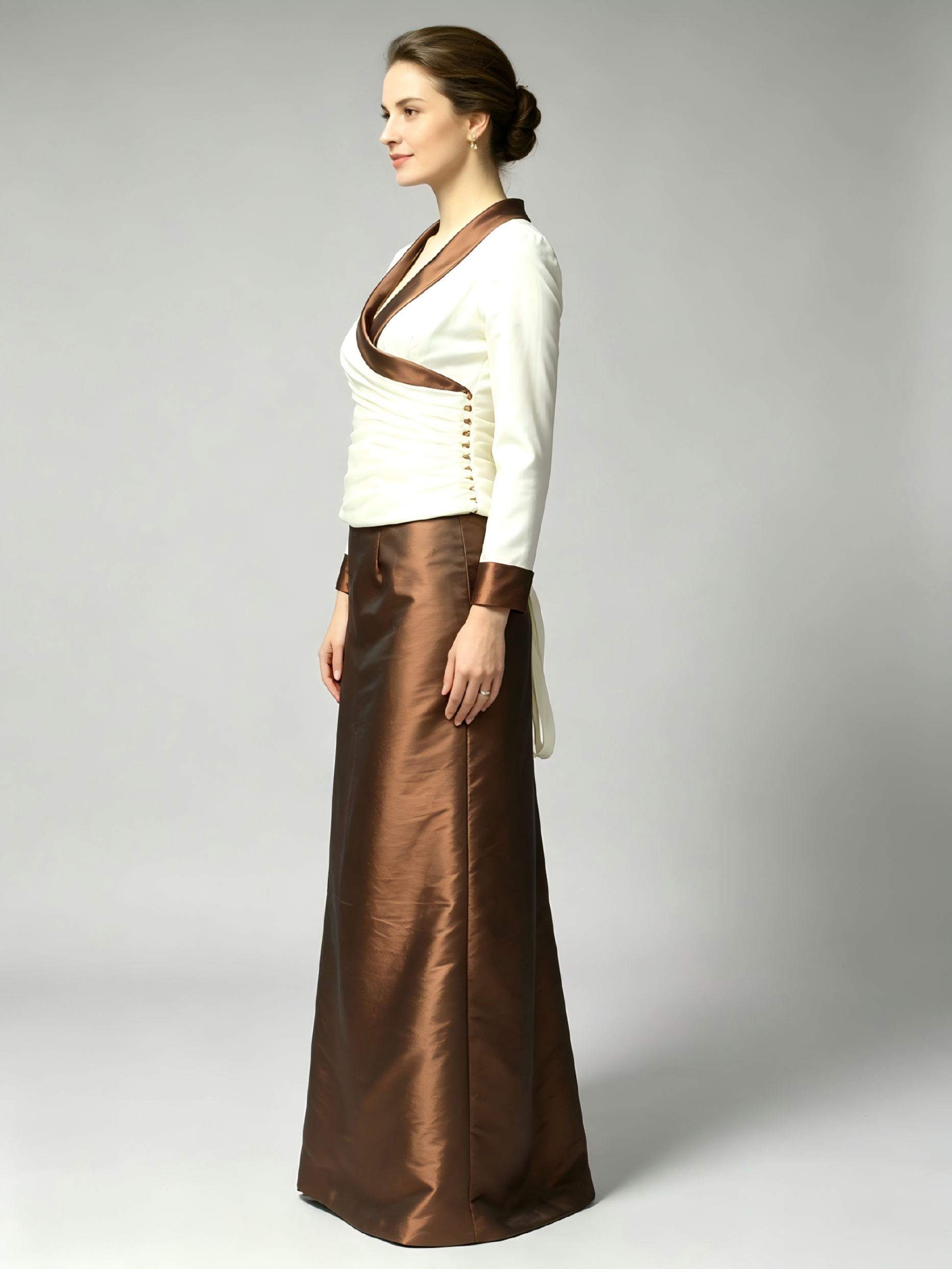 Ivory Brown Two Tone Mother of the Bride Dress - Floor Length Gown