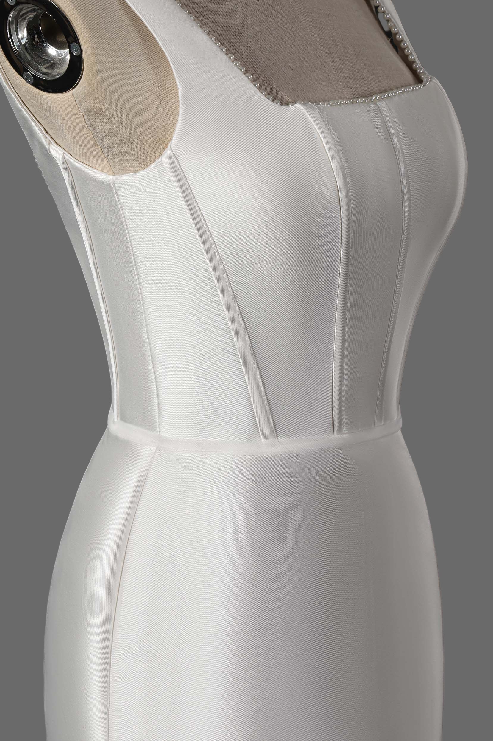 Ivory Corset Mini Wedding Dress - Modern Satin Bridal Gown with Square Neckline