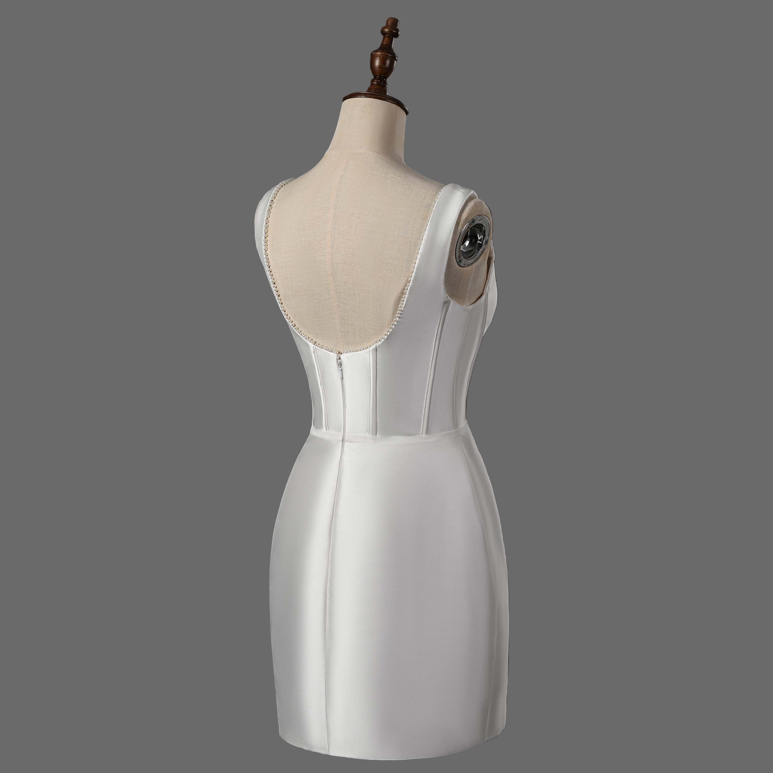 Ivory Corset Mini Wedding Dress - Modern Satin Bridal Gown with Square Neckline