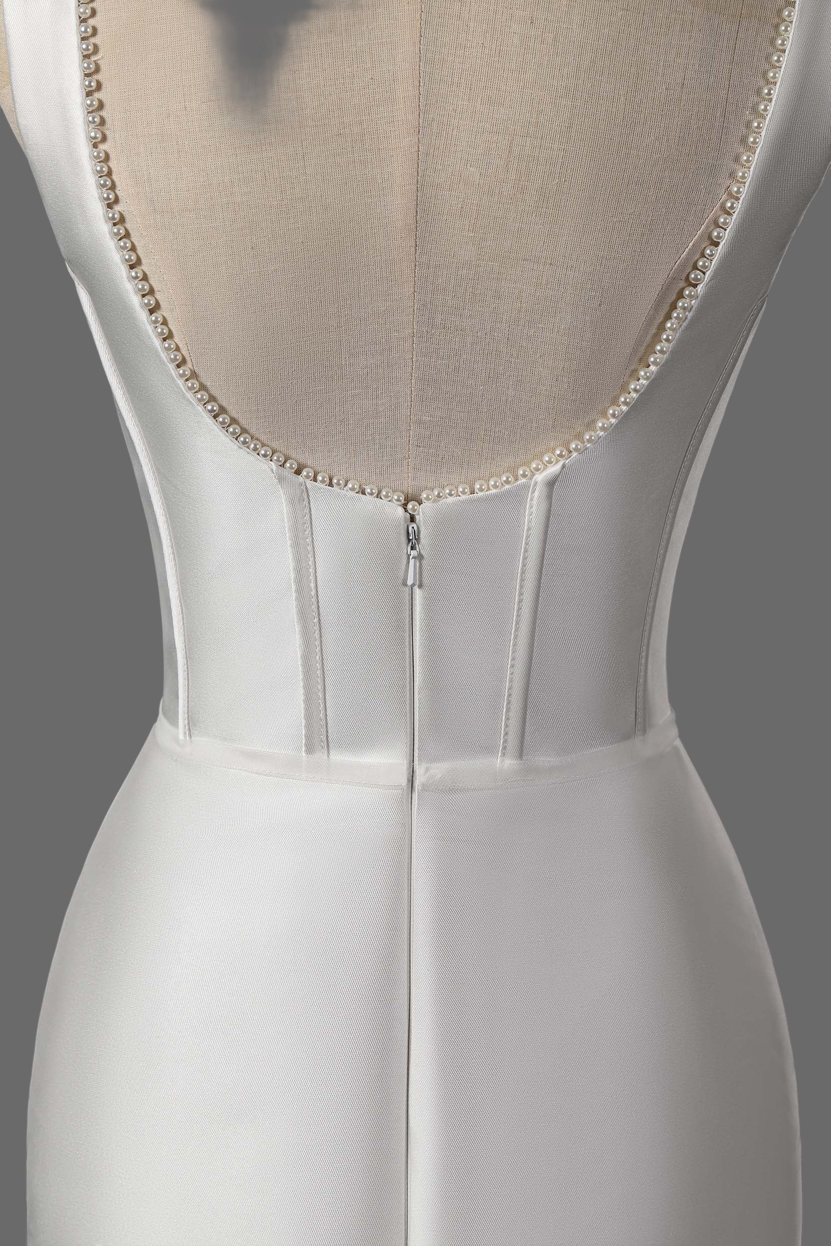 Ivory Corset Mini Wedding Dress - Modern Satin Bridal Gown with Square Neckline