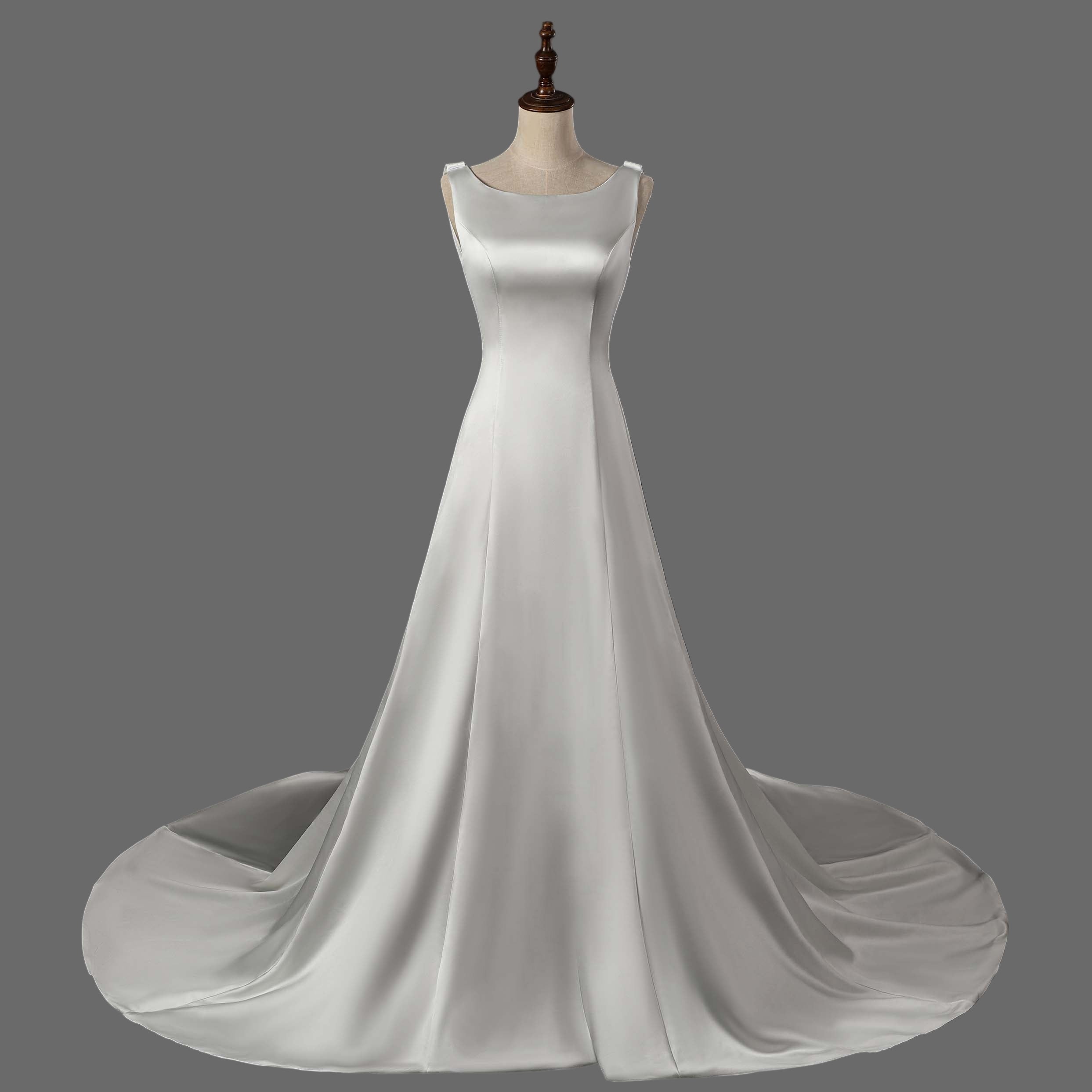 Ivory Satin A-Line Wedding Dress with Cathedral Train