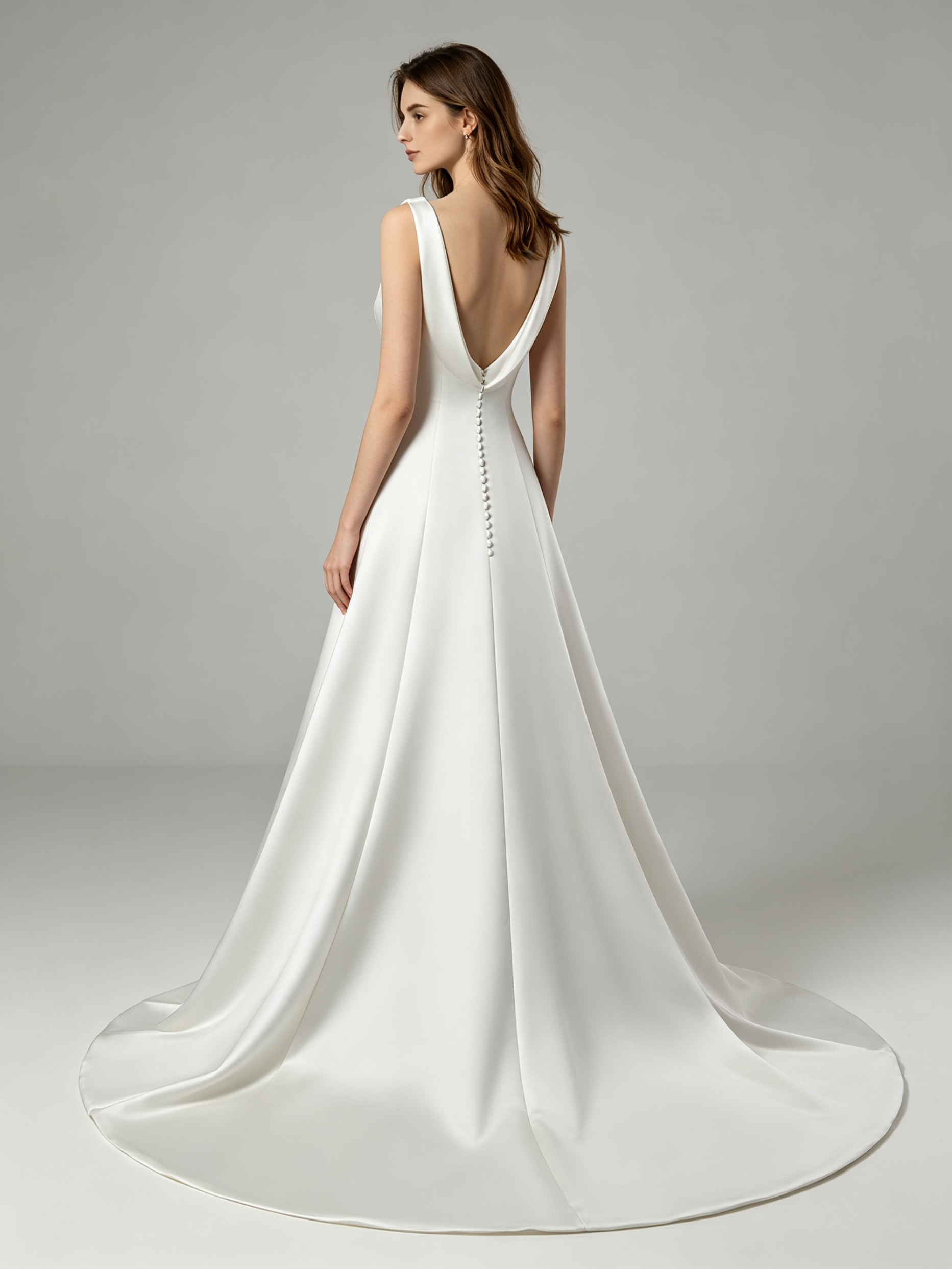 Ivory Satin A-Line Wedding Dress with Cathedral Train