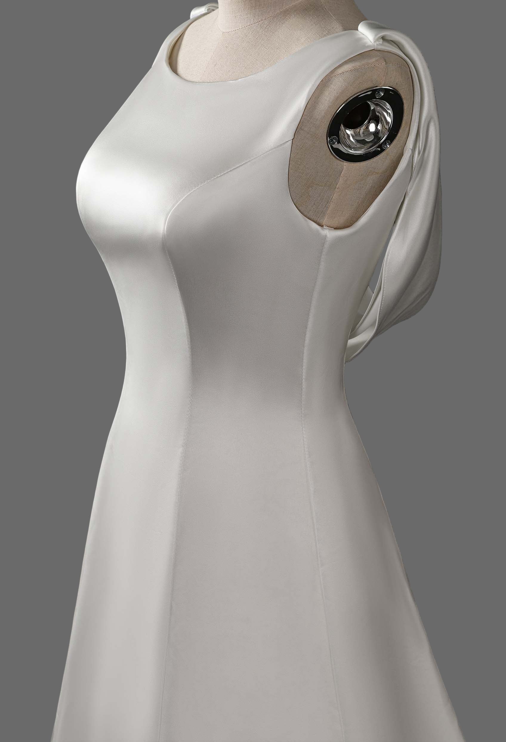 Ivory Satin A-Line Wedding Dress with Cathedral Train