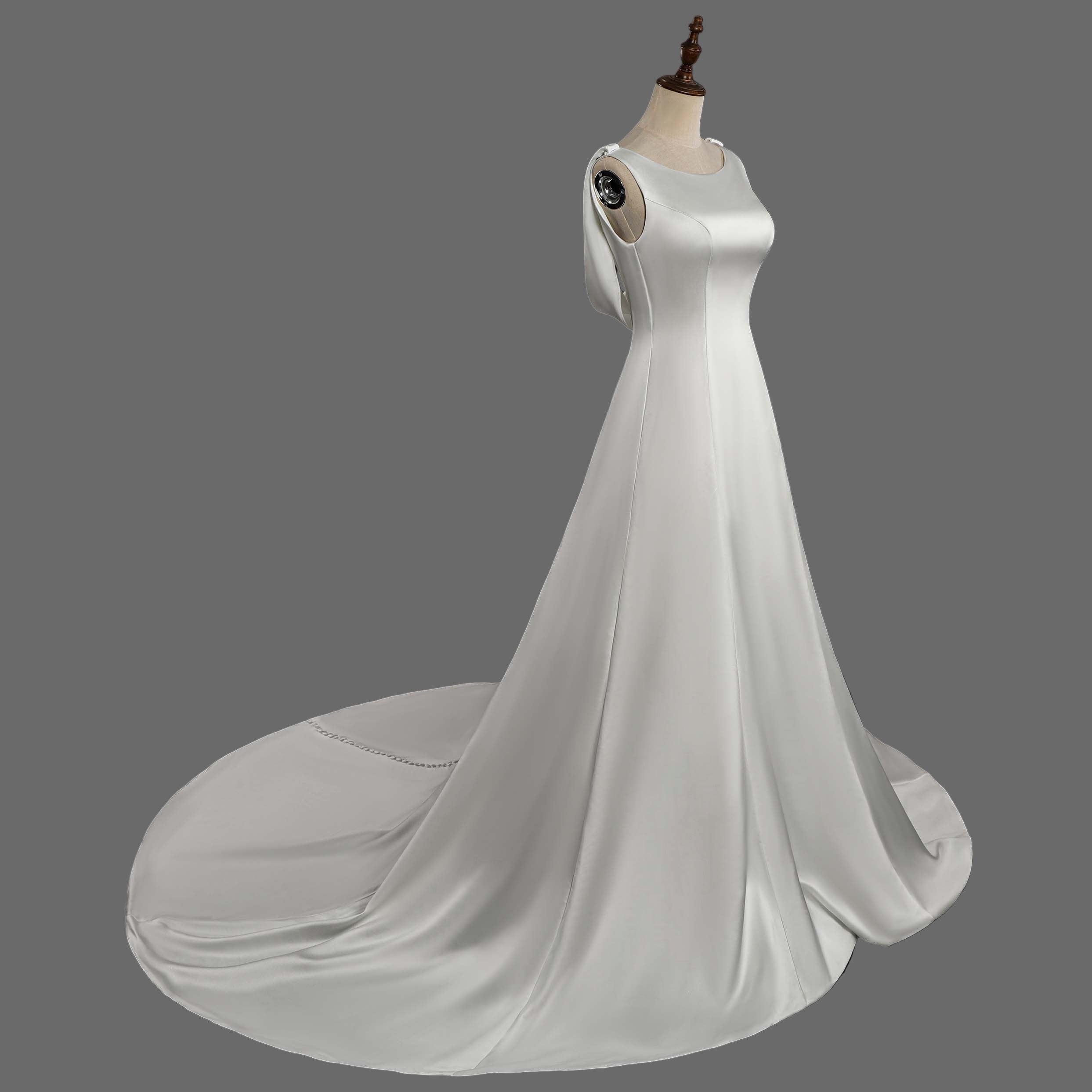 Ivory Satin A-Line Wedding Dress with Cathedral Train