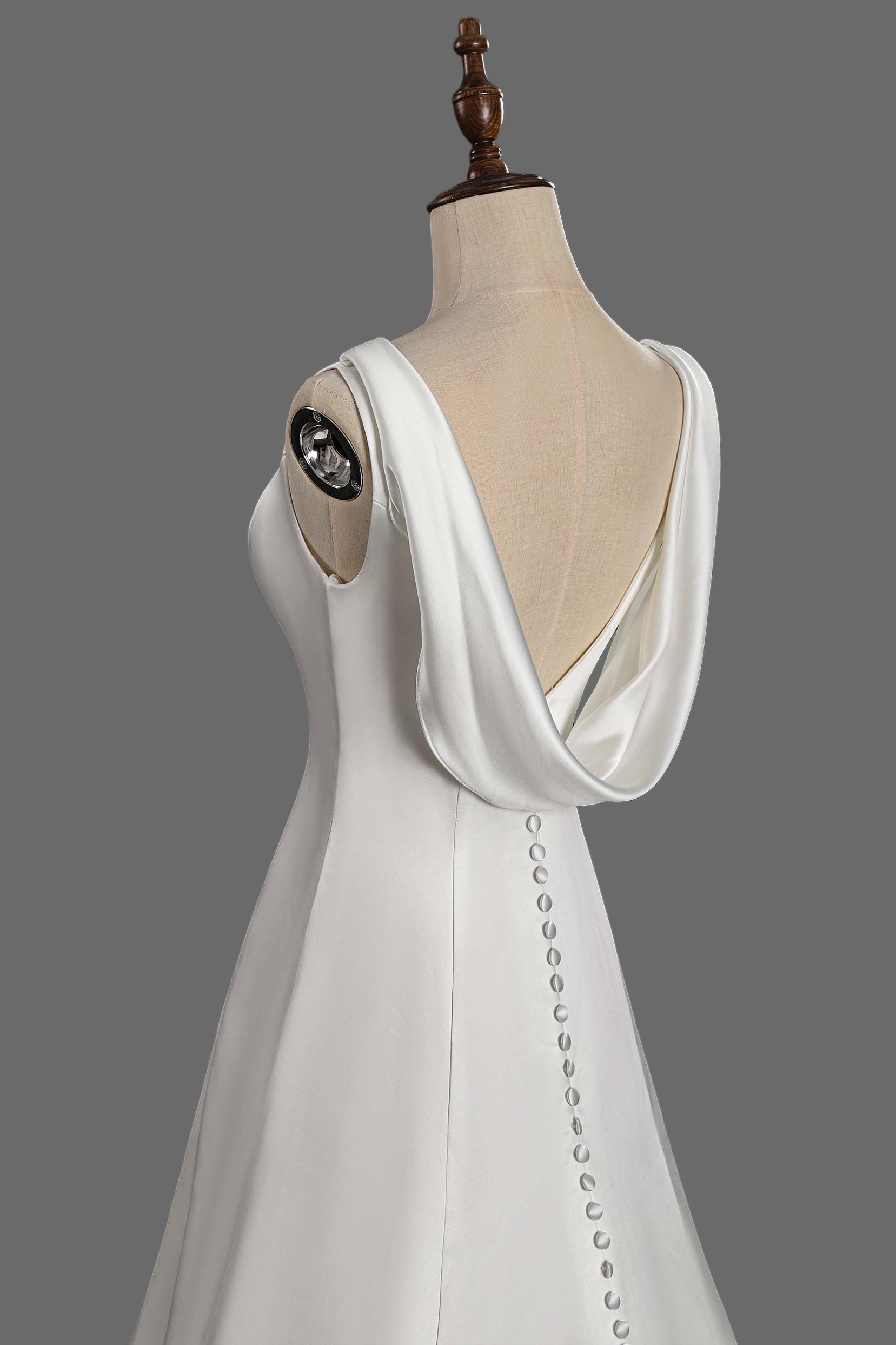 Ivory Satin A-Line Wedding Dress with Cathedral Train