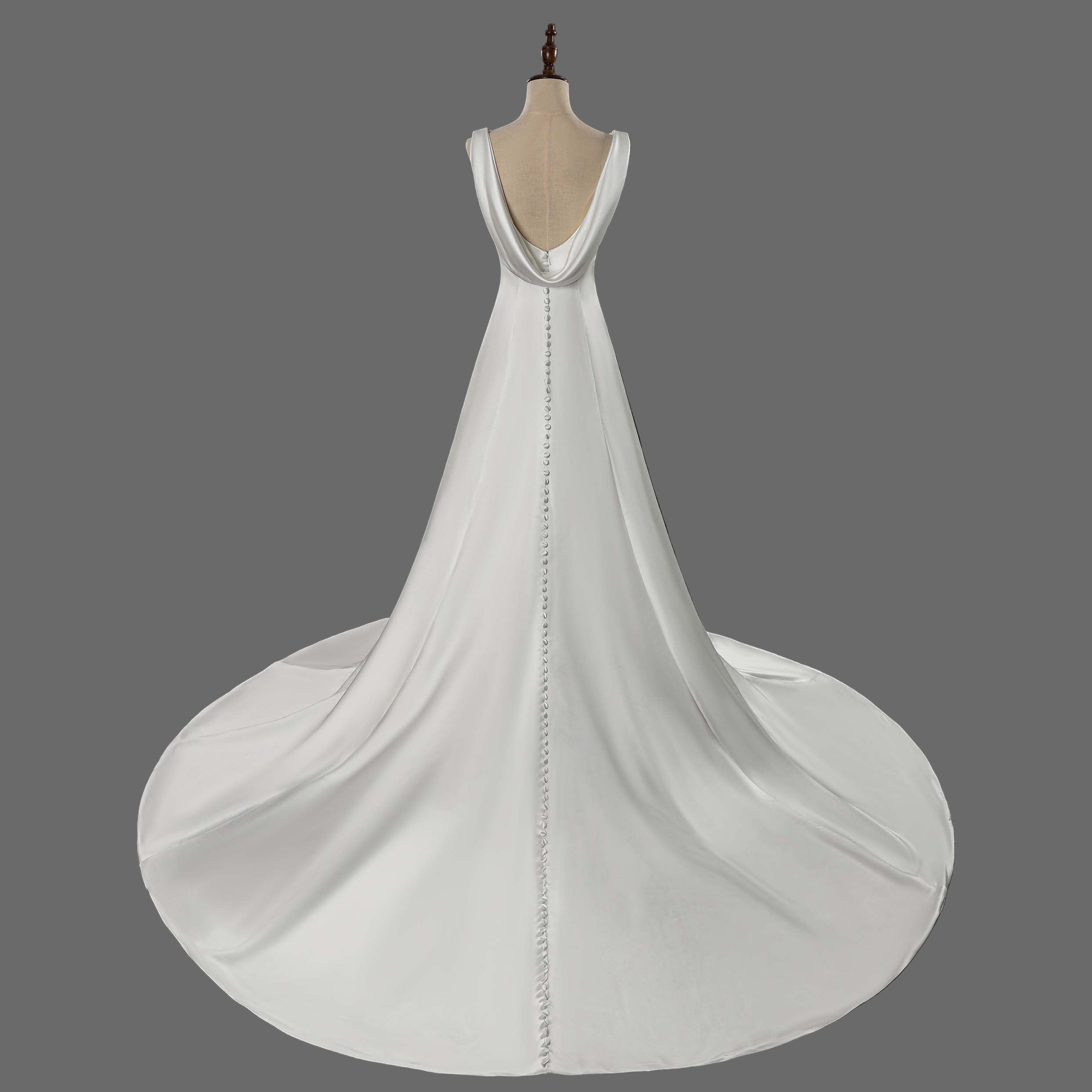 Ivory Satin A-Line Wedding Dress with Cathedral Train