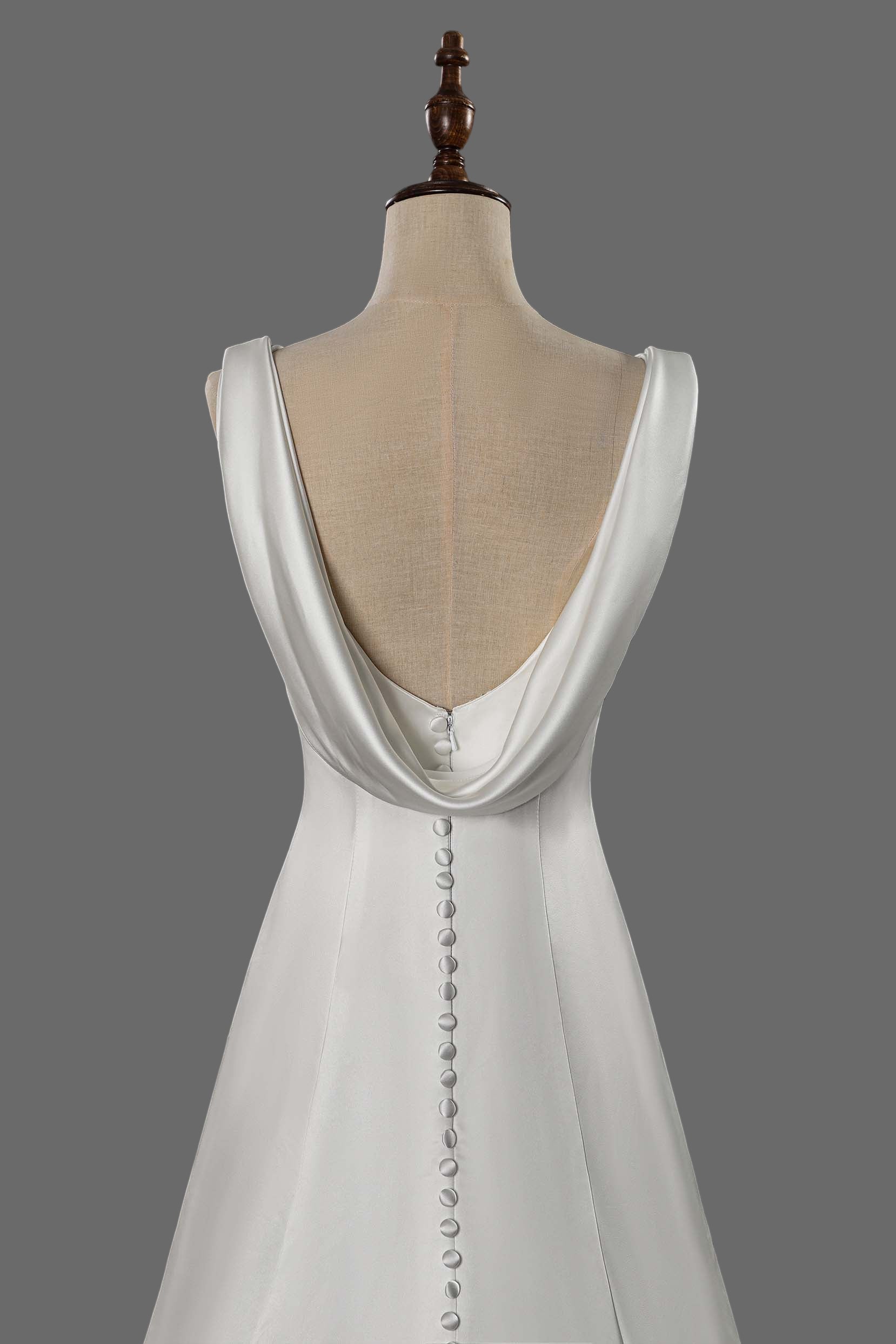 Ivory Satin A-Line Wedding Dress with Cathedral Train