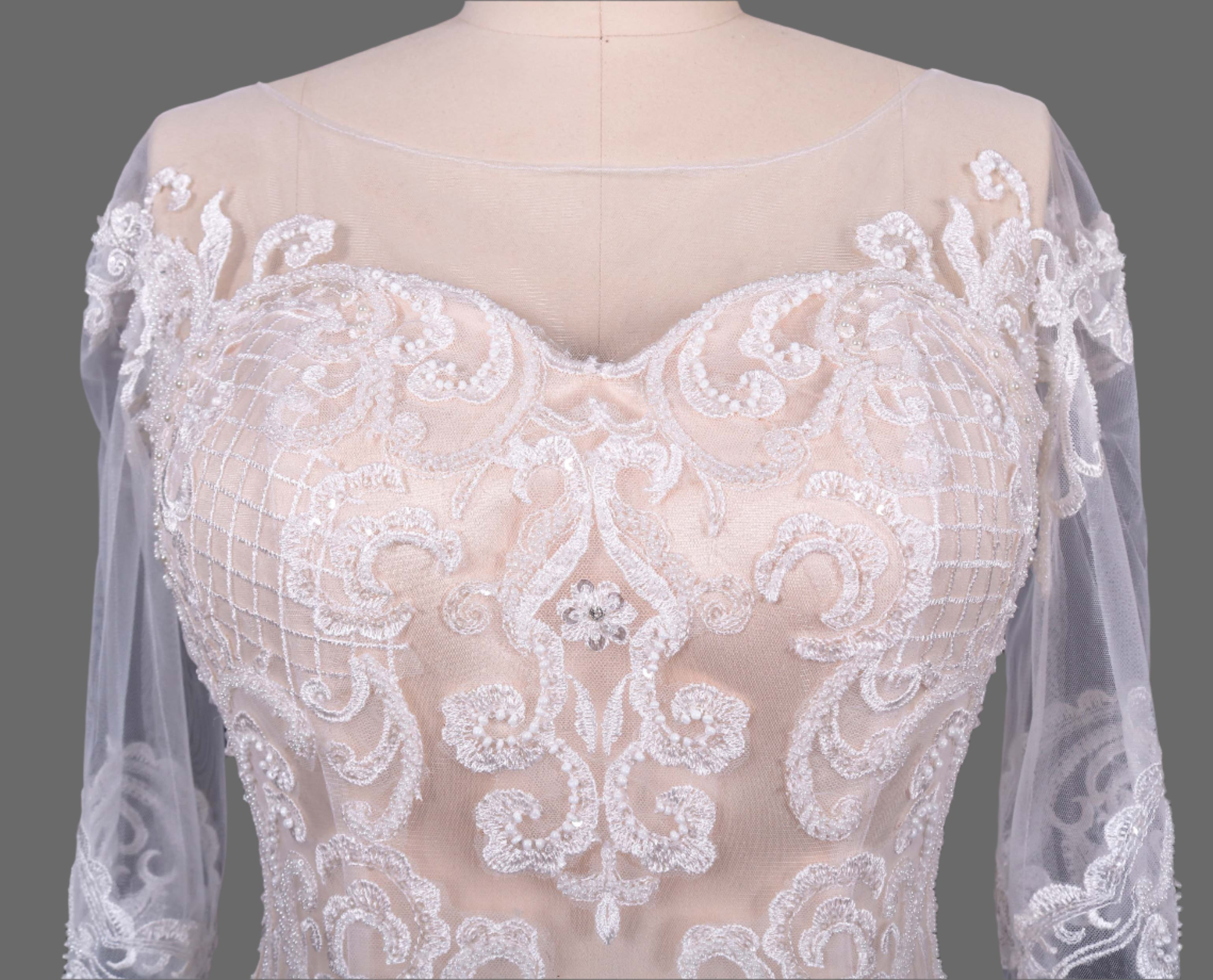 Lace and Tulle Long Sleeve Mermaid Wedding Dress