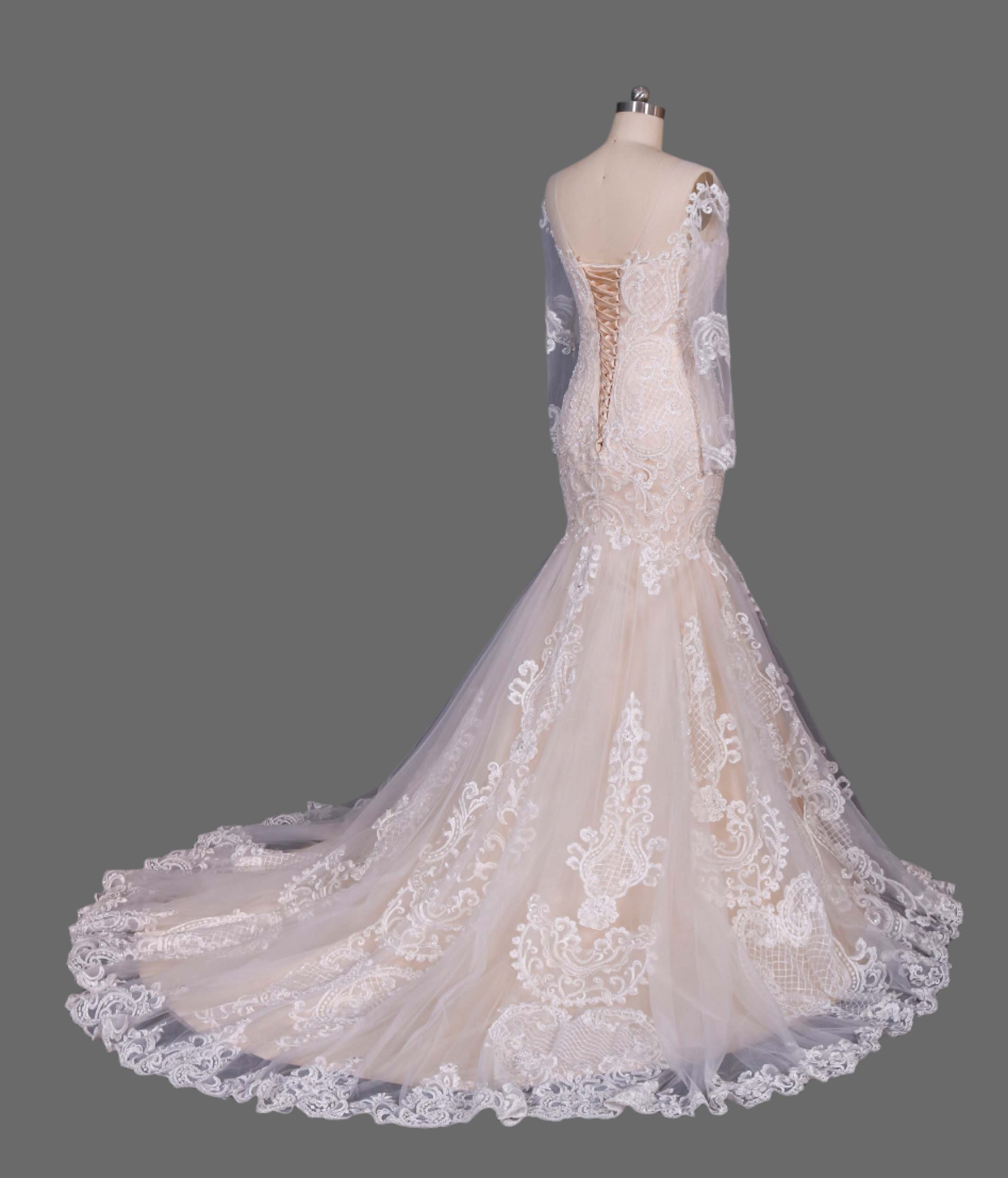 Lace and Tulle Long Sleeve Mermaid Wedding Dress