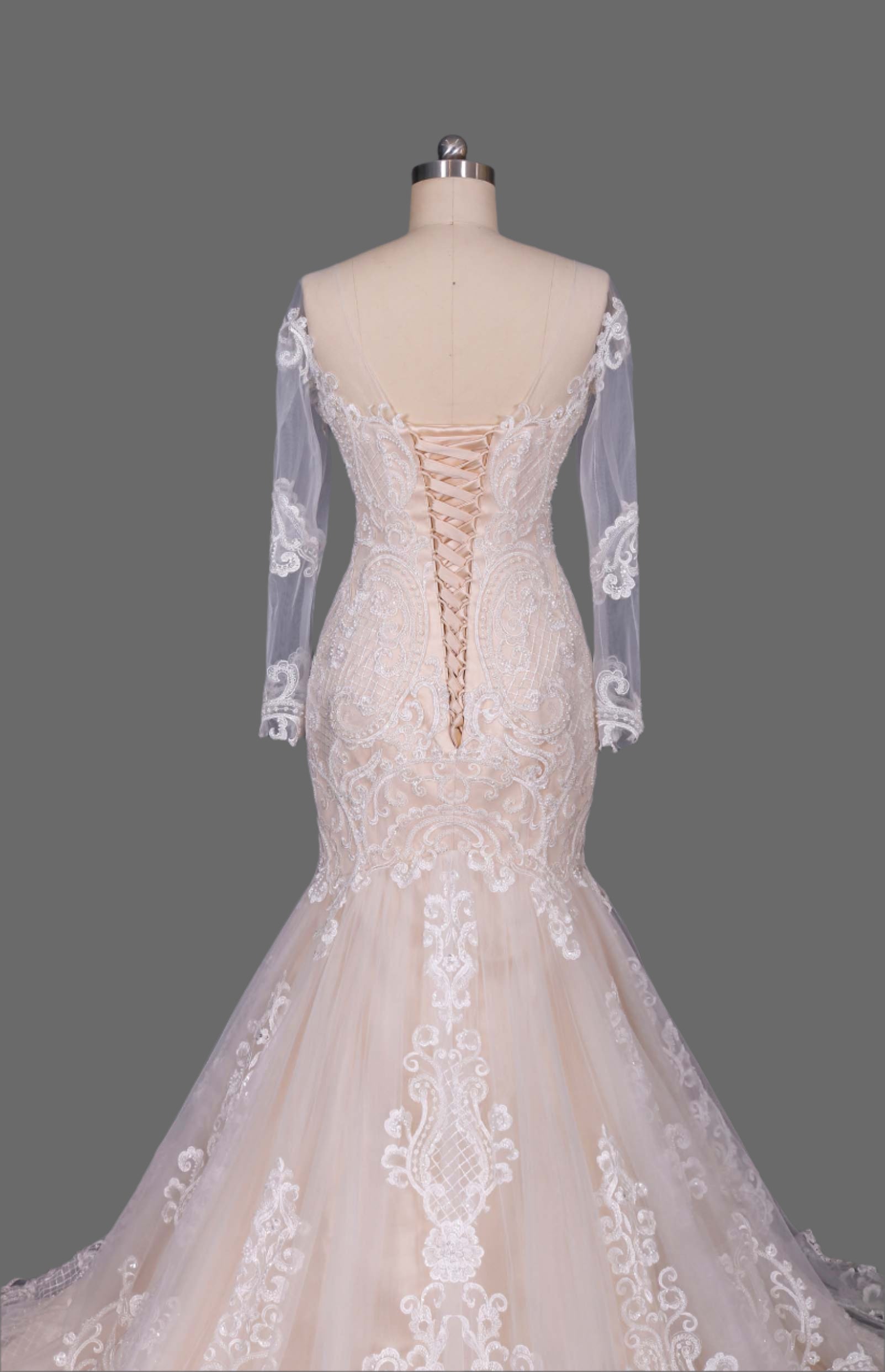 Lace and Tulle Long Sleeve Mermaid Wedding Dress