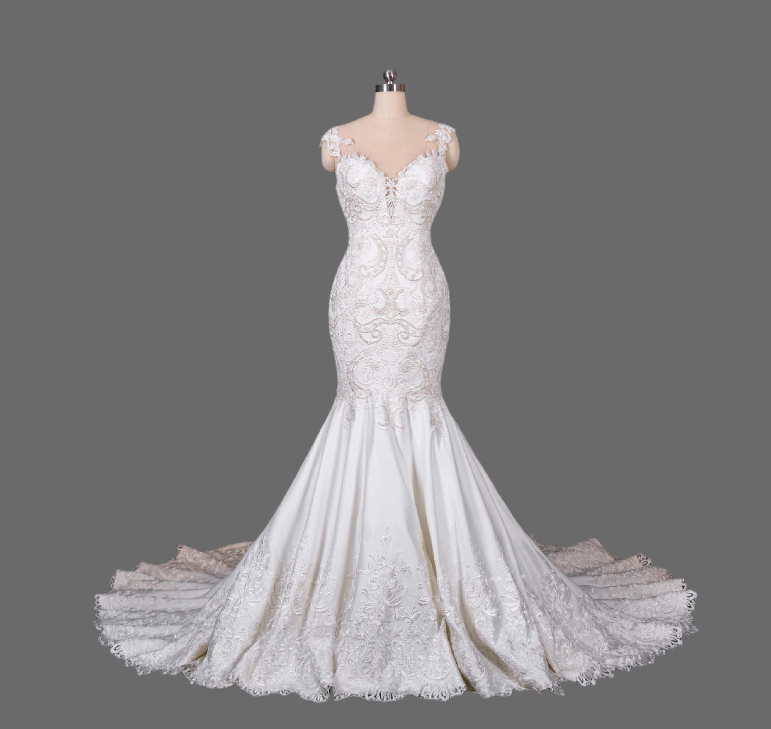 Lace Applique Mermaid Gown with Detachable Train