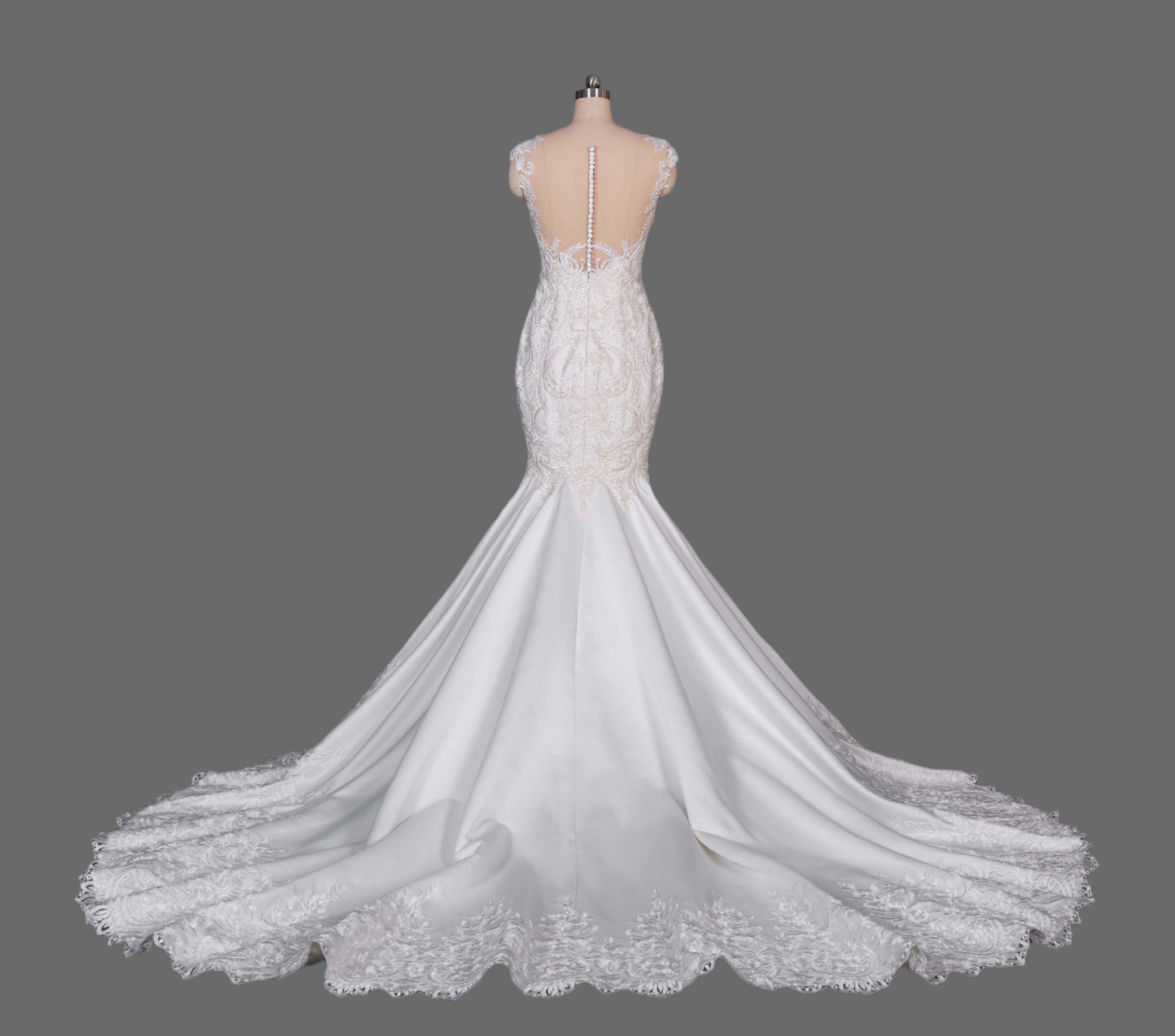 Lace Applique Mermaid Gown with Detachable Train