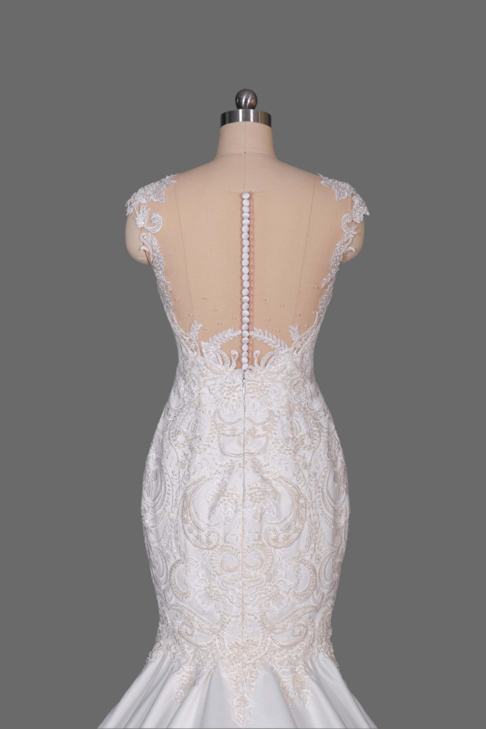 Lace Applique Mermaid Gown with Detachable Train