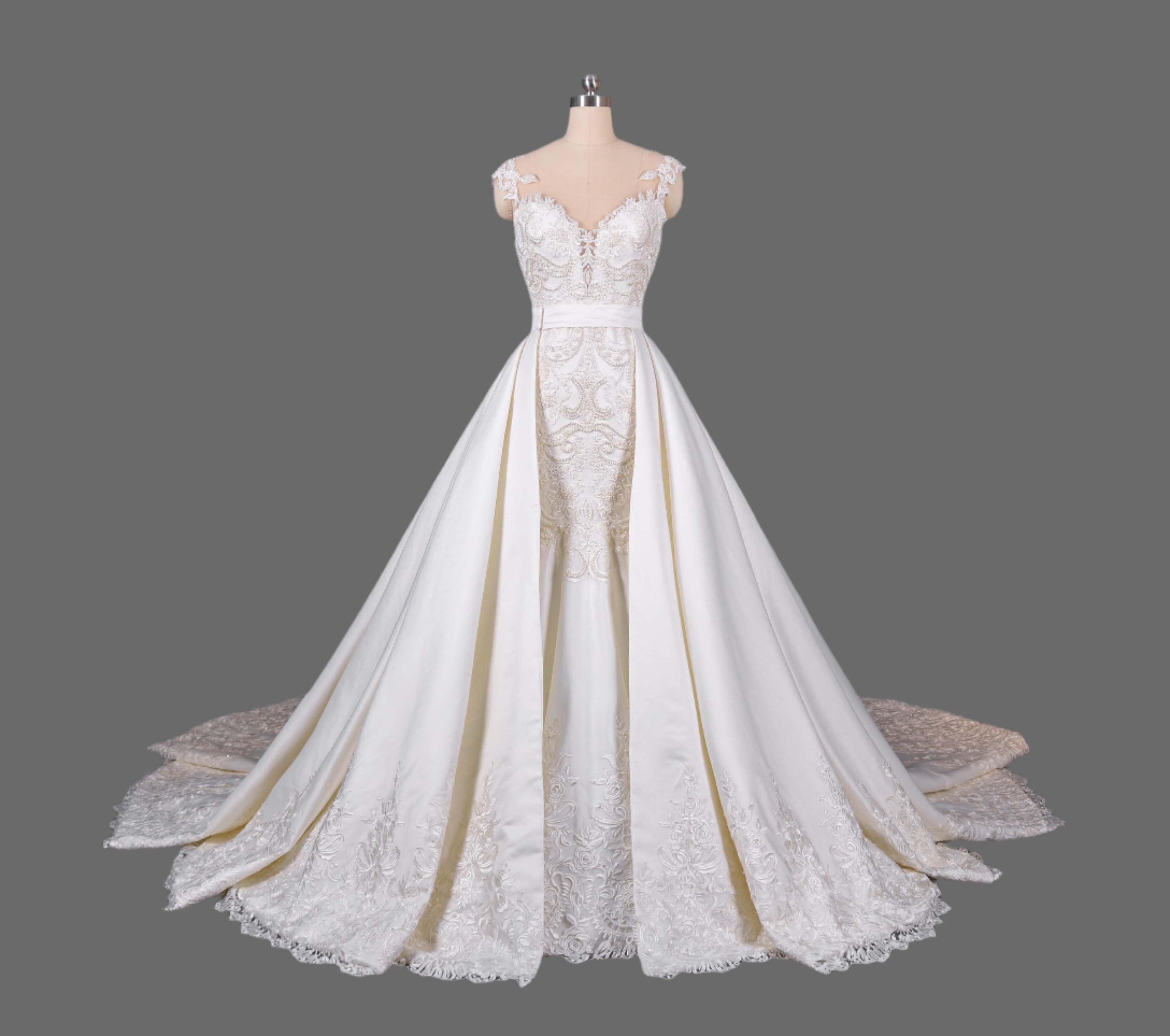 Lace Applique Mermaid Gown with Detachable Train