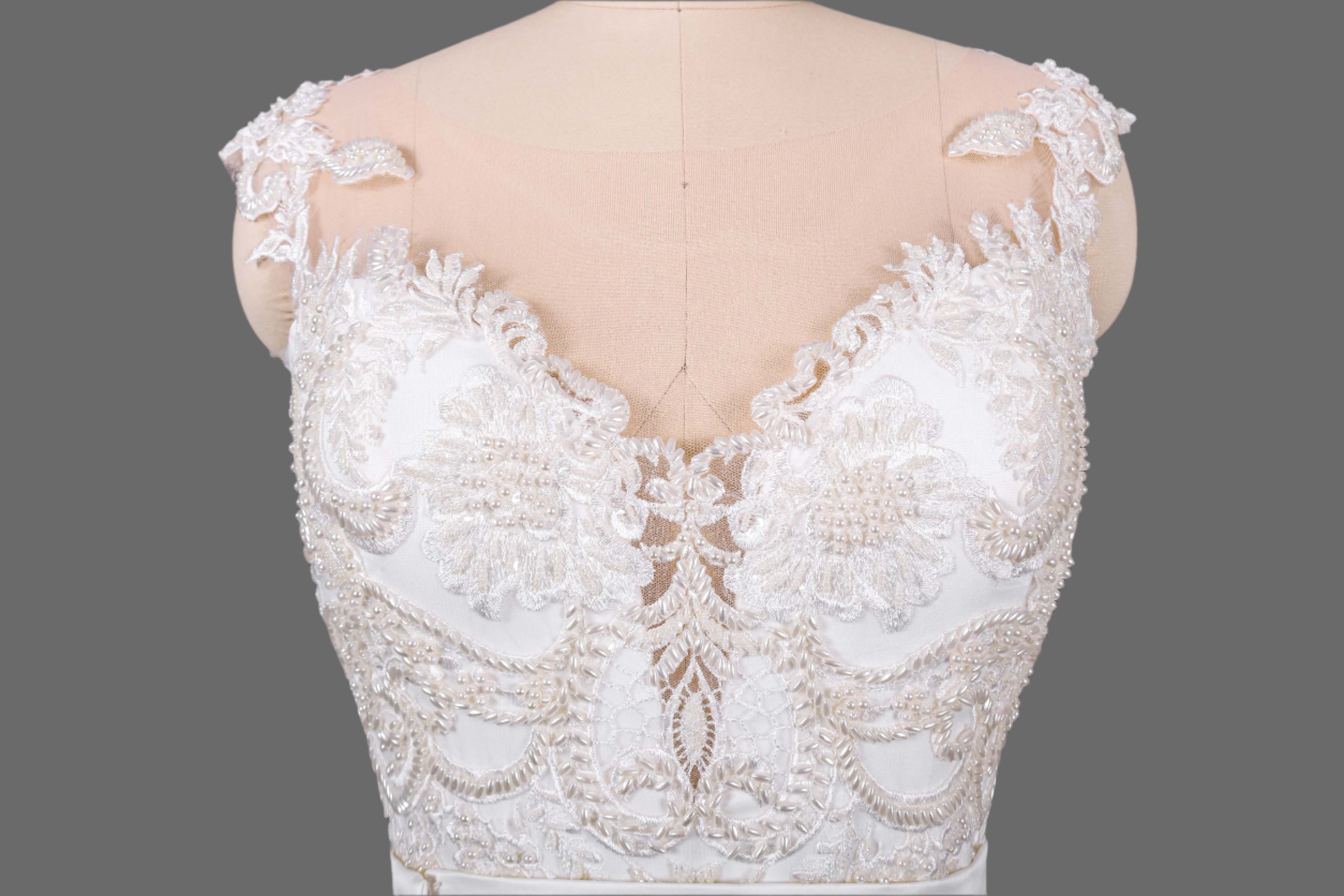 Lace Applique Mermaid Gown with Detachable Train