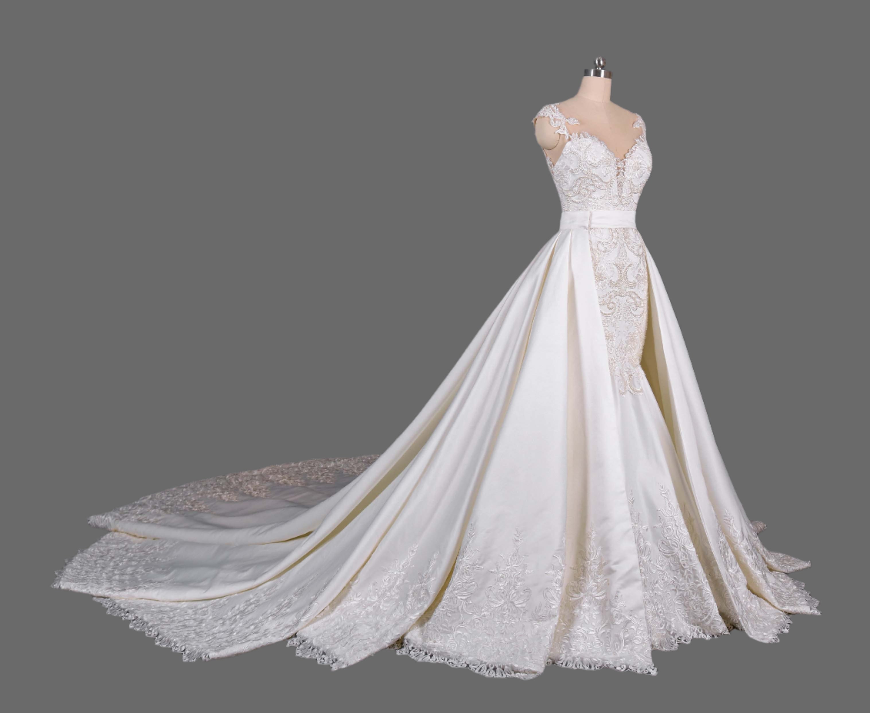 Lace Applique Mermaid Gown with Detachable Train