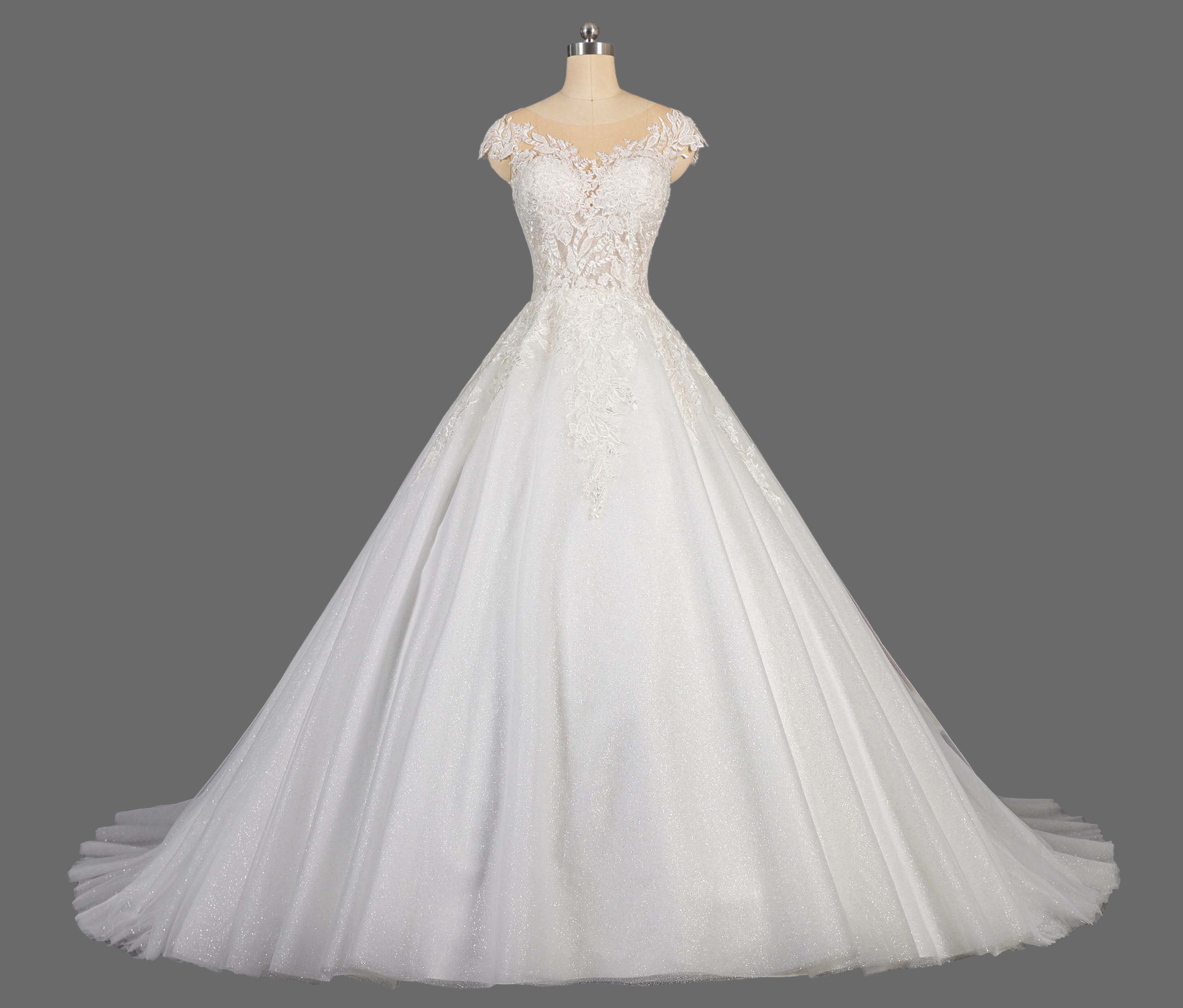 Lace Scoop Neck Cathedral Train Wedding Dress - Princess Ballgown Bridal Gown