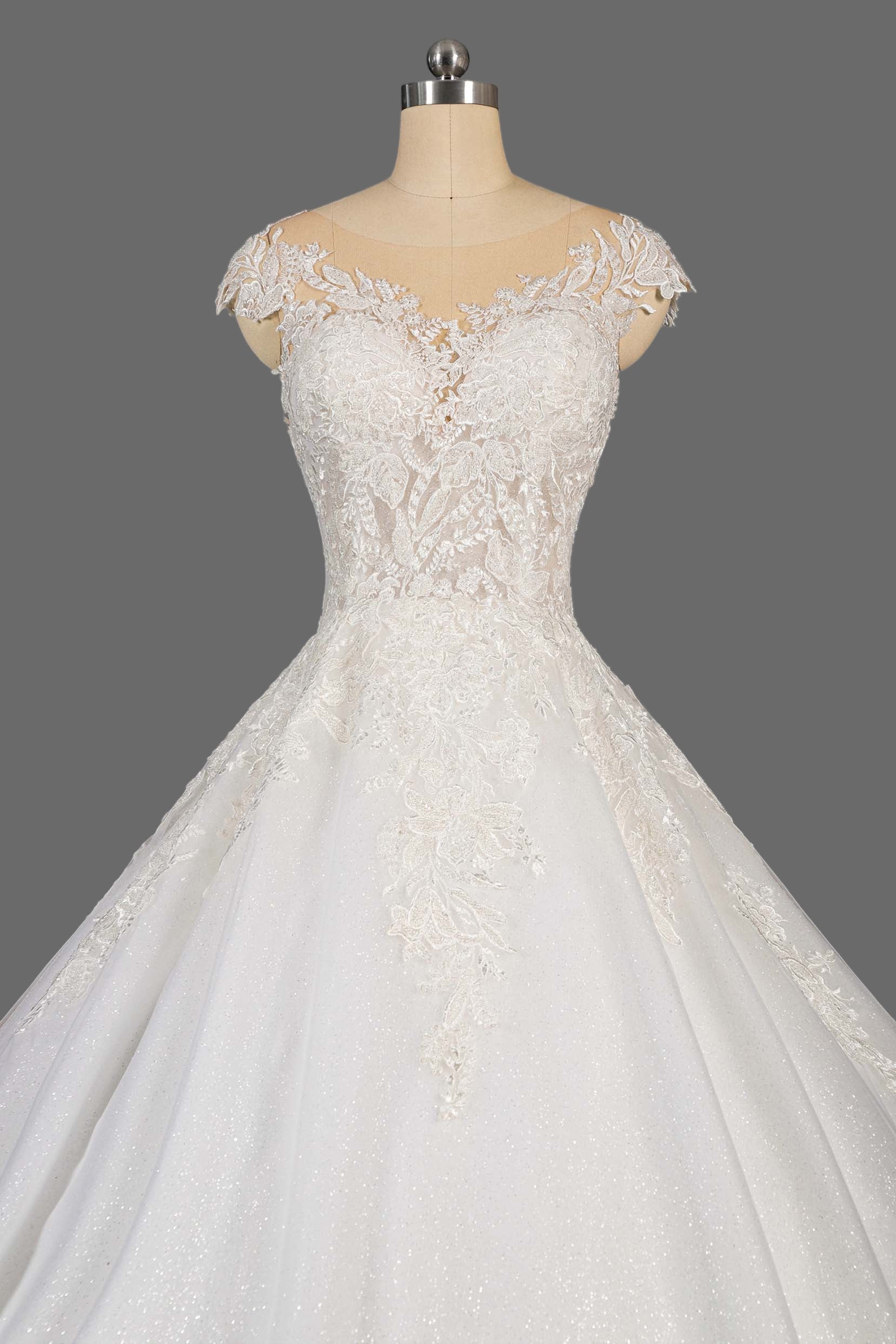 Lace Scoop Neck Cathedral Train Wedding Dress - Princess Ballgown Bridal Gown