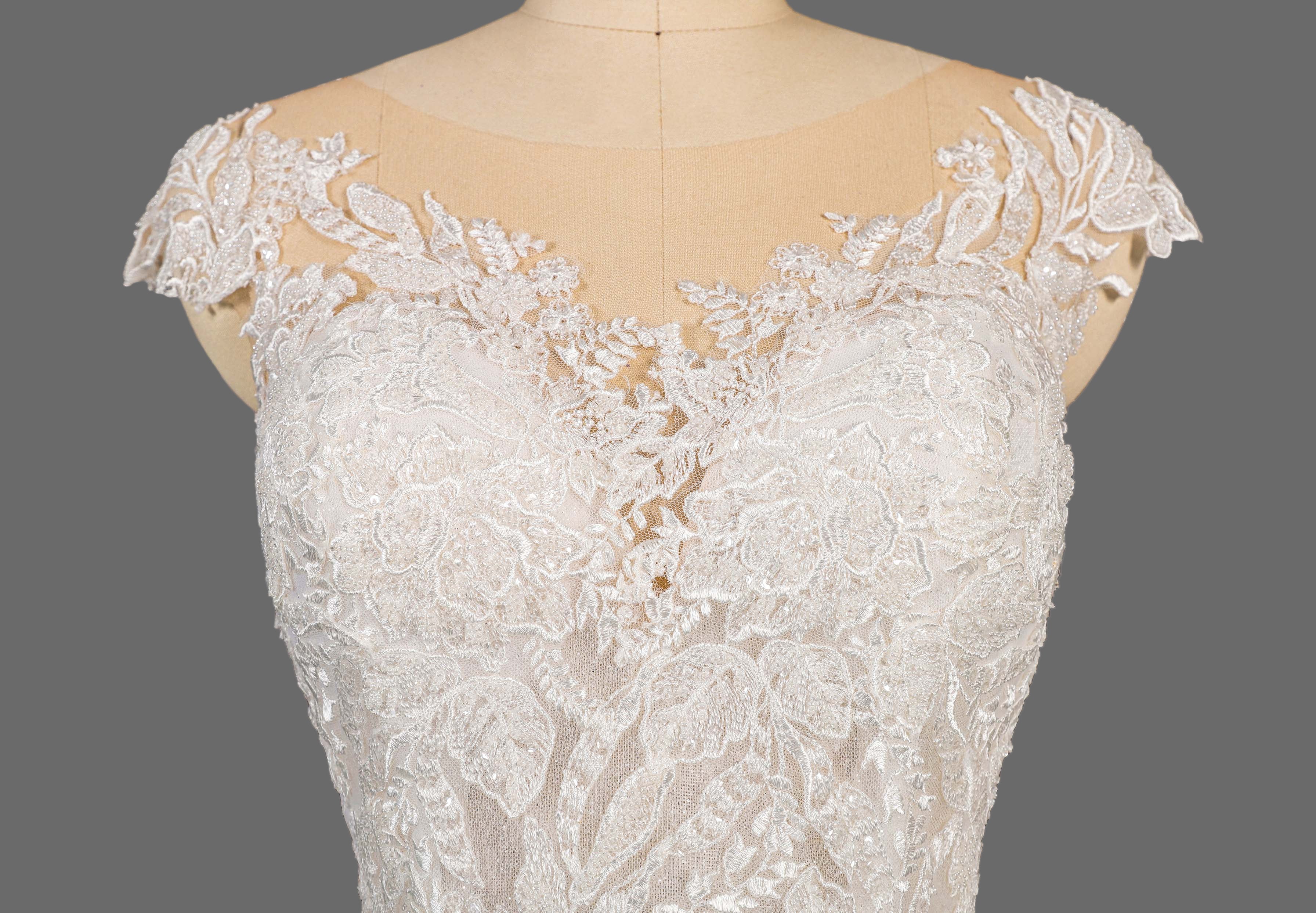 Lace Scoop Neck Cathedral Train Wedding Dress - Princess Ballgown Bridal Gown