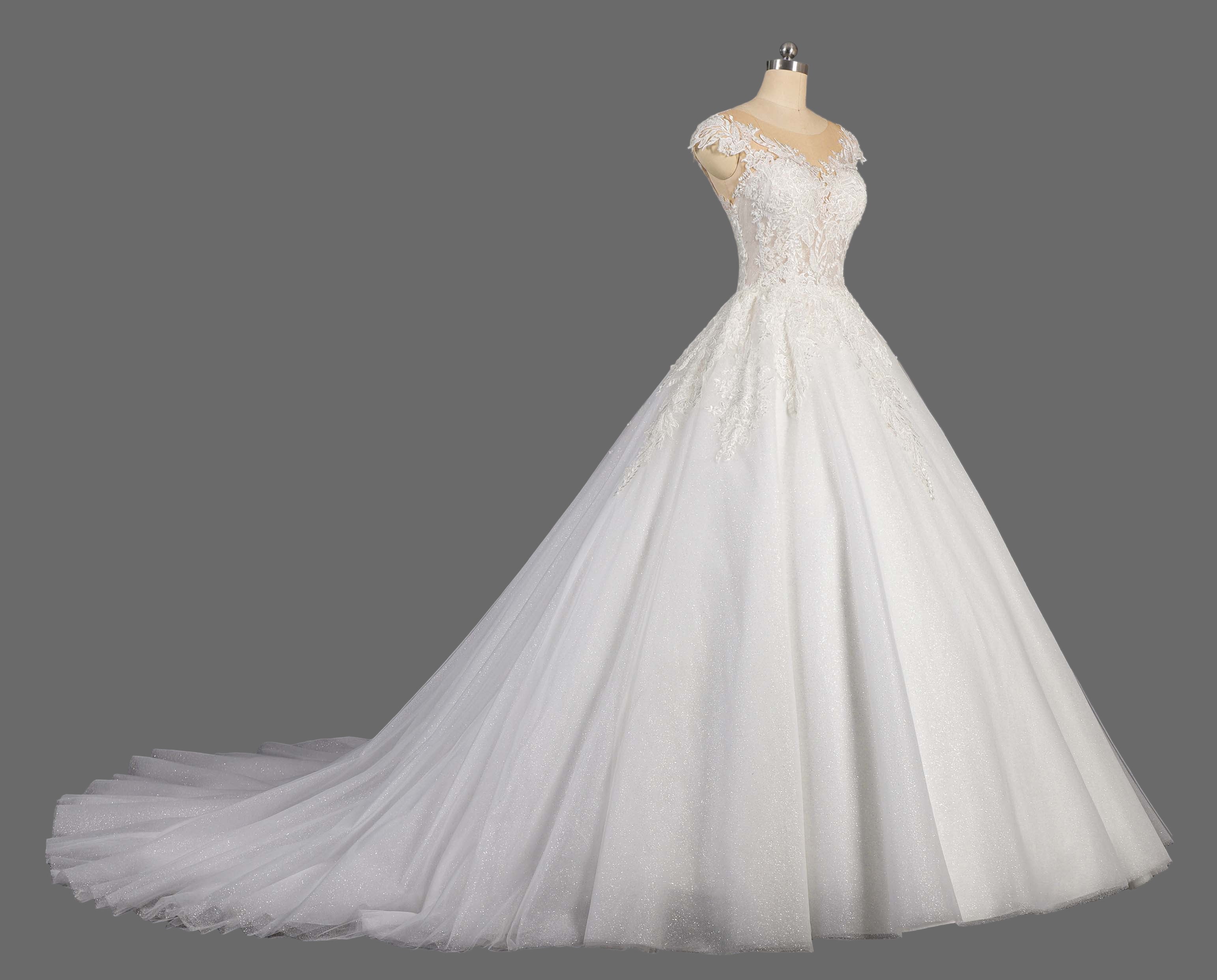 Lace Scoop Neck Cathedral Train Wedding Dress - Princess Ballgown Bridal Gown