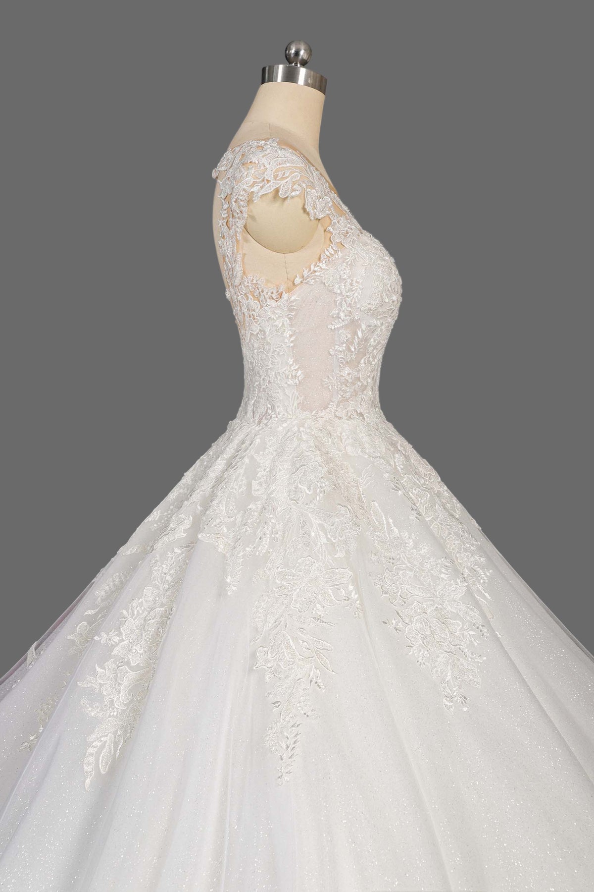 Lace Scoop Neck Cathedral Train Wedding Dress - Princess Ballgown Brid Lace Scoop Neck Cathedral Train Wedding Dress - Princess Ballgown Brid