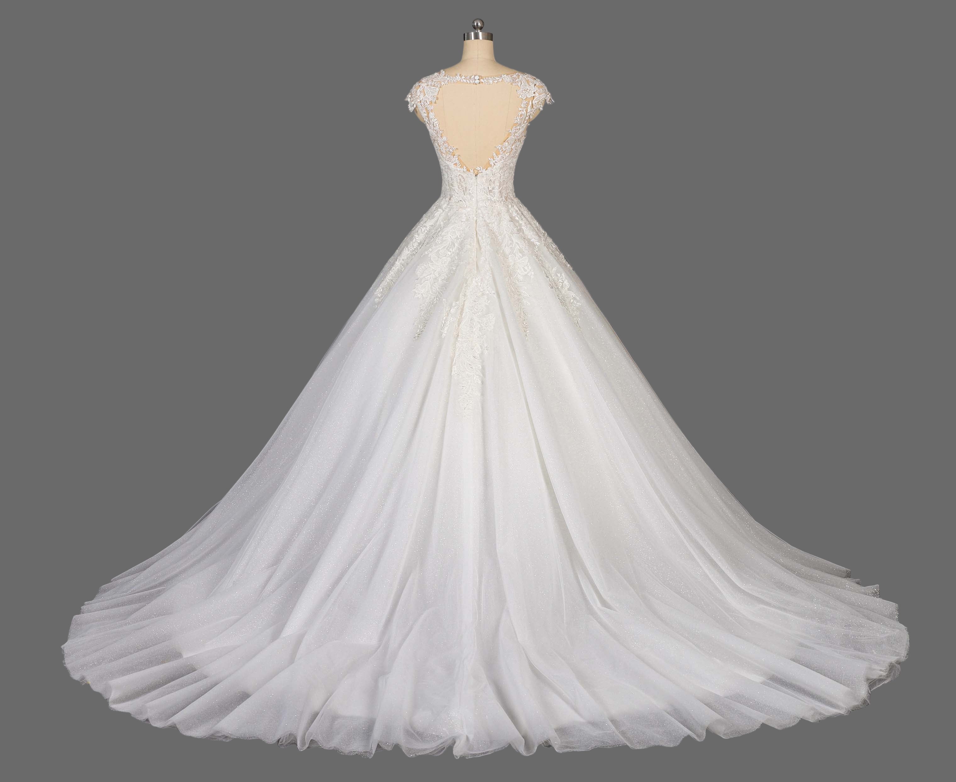 Lace Scoop Neck Cathedral Train Wedding Dress - Princess Ballgown Bridal Gown