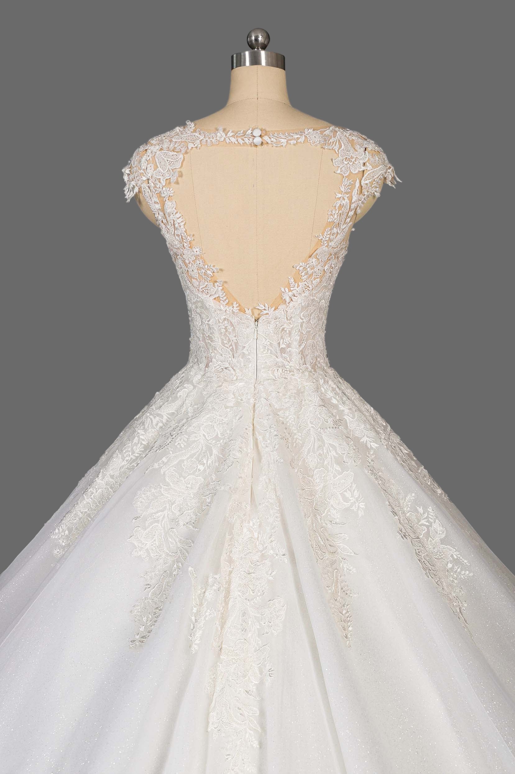 Lace Scoop Neck Cathedral Train Wedding Dress - Princess Ballgown Bridal Gown