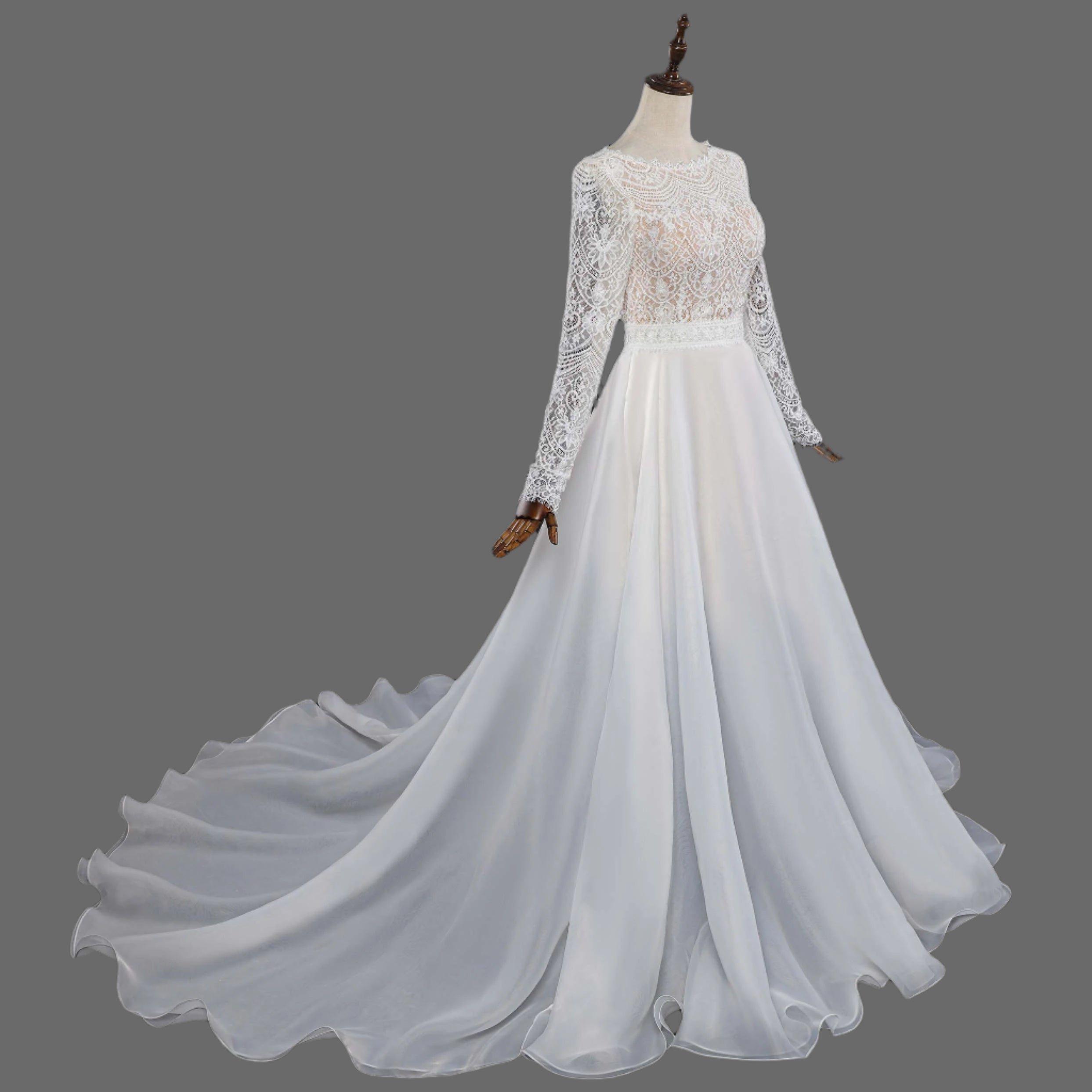 Lace Short A-line Bridal Dress with Detachable Train