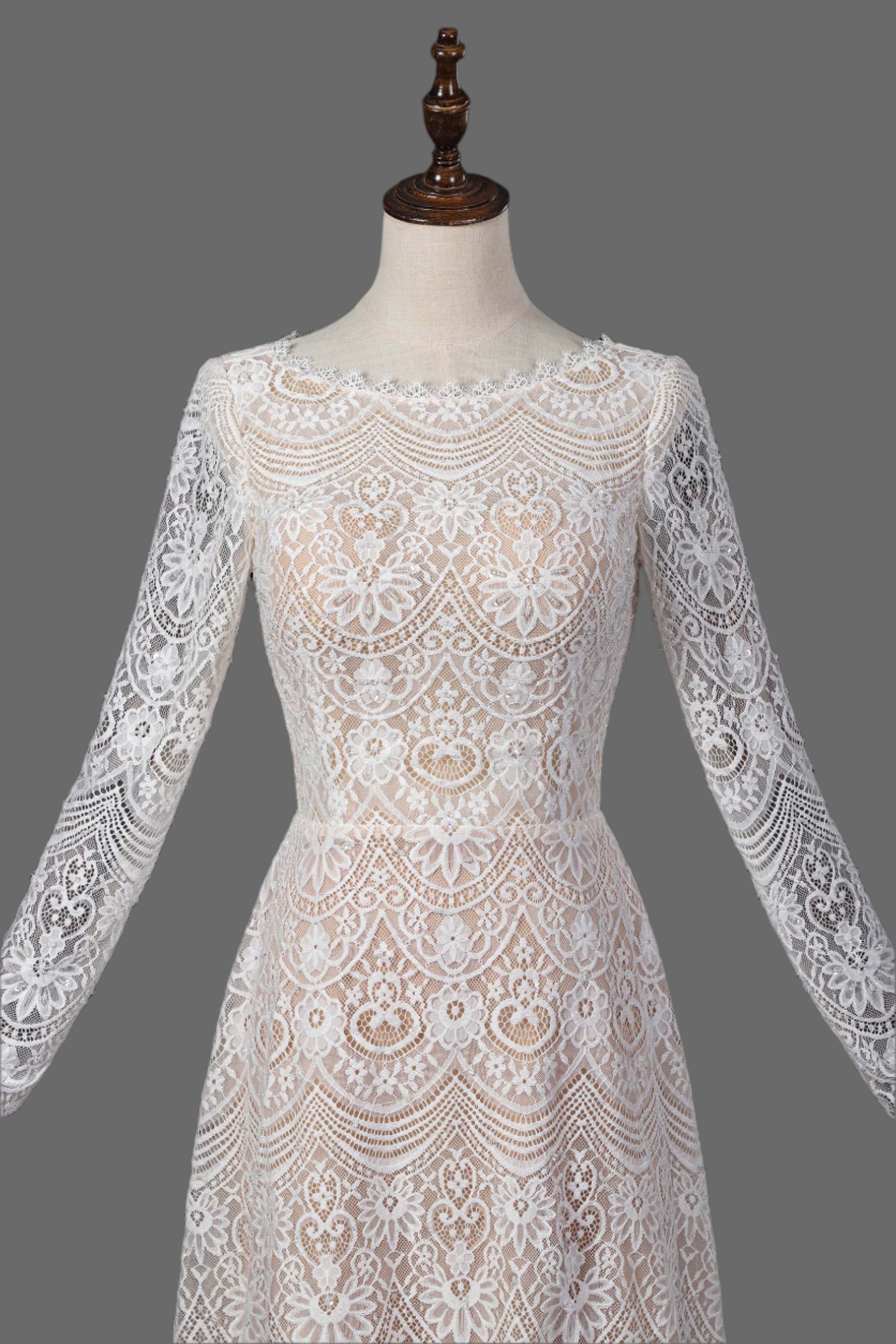 Lace Short A-line Bridal Dress with Detachable Train