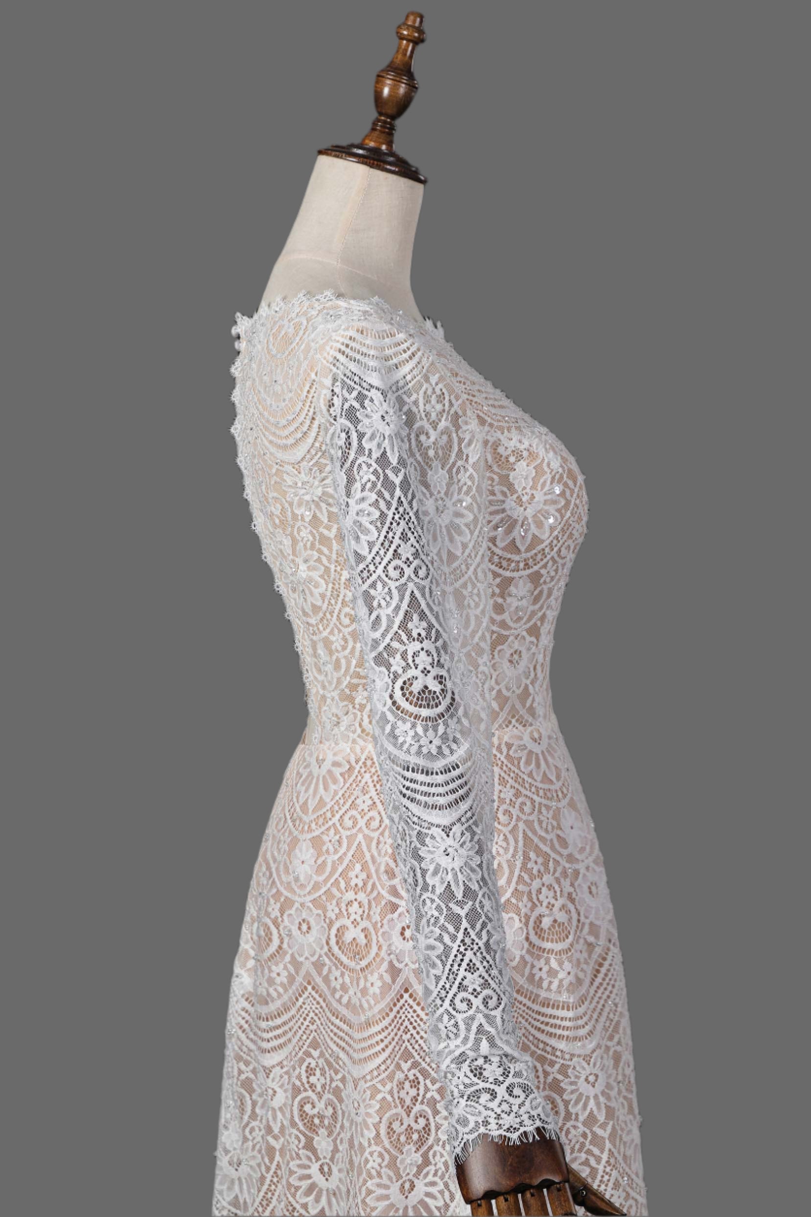 Lace Short A-line Bridal Dress with Detachable Train