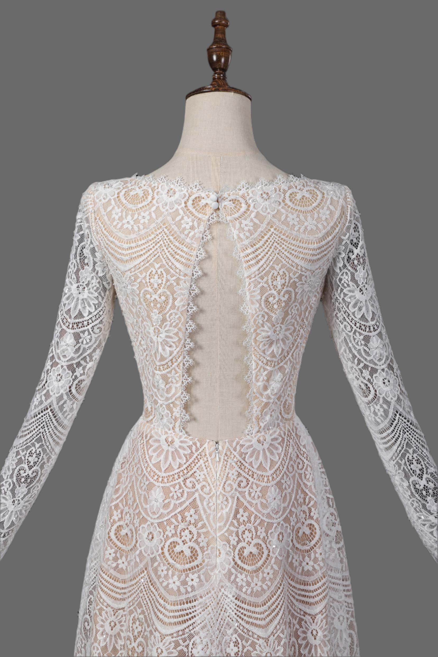 Lace Short A-line Bridal Dress with Detachable Train