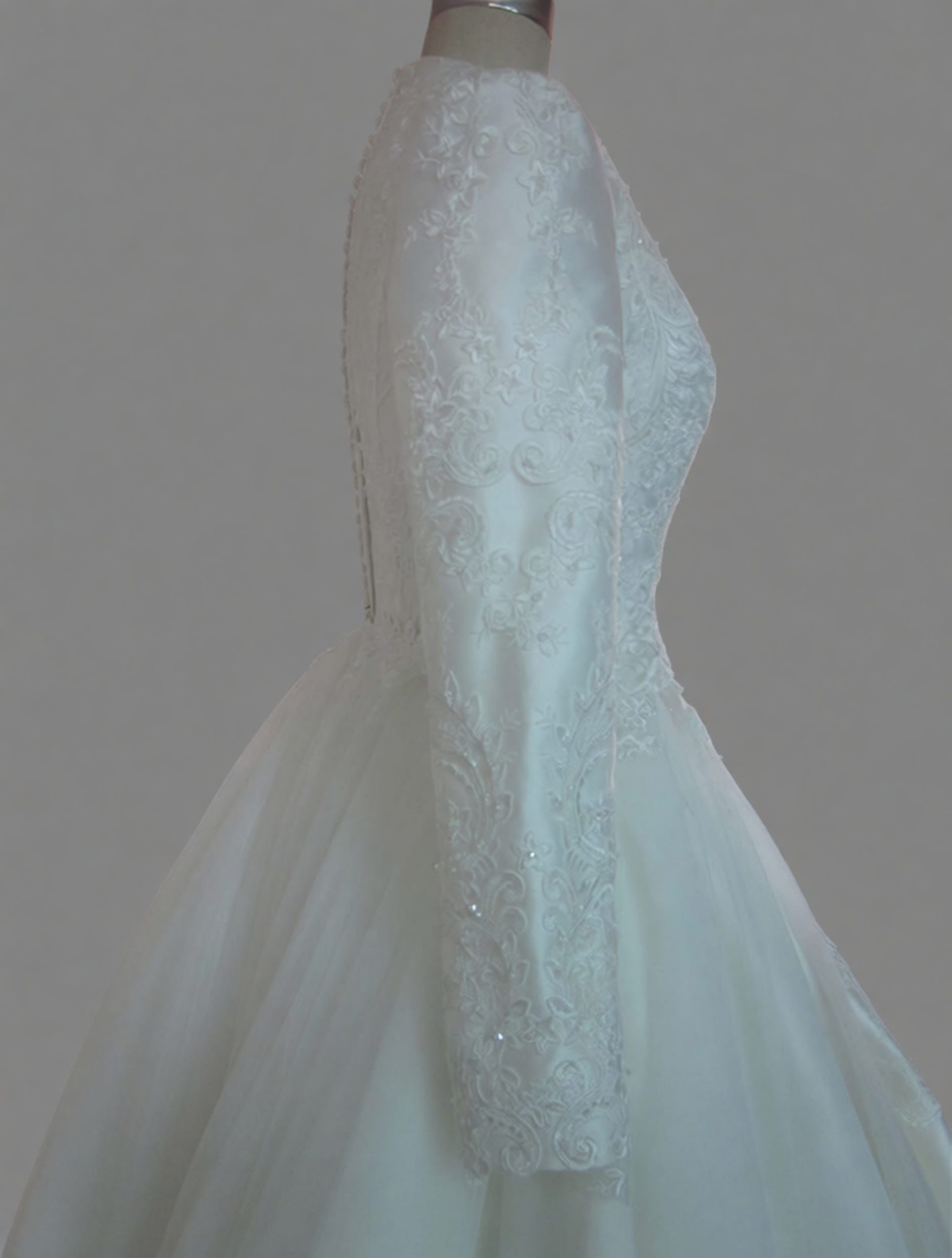 Long Sleeve A-Line Wedding Dress with Lace Appliques and Chapel Train - Modest Bridal Gown