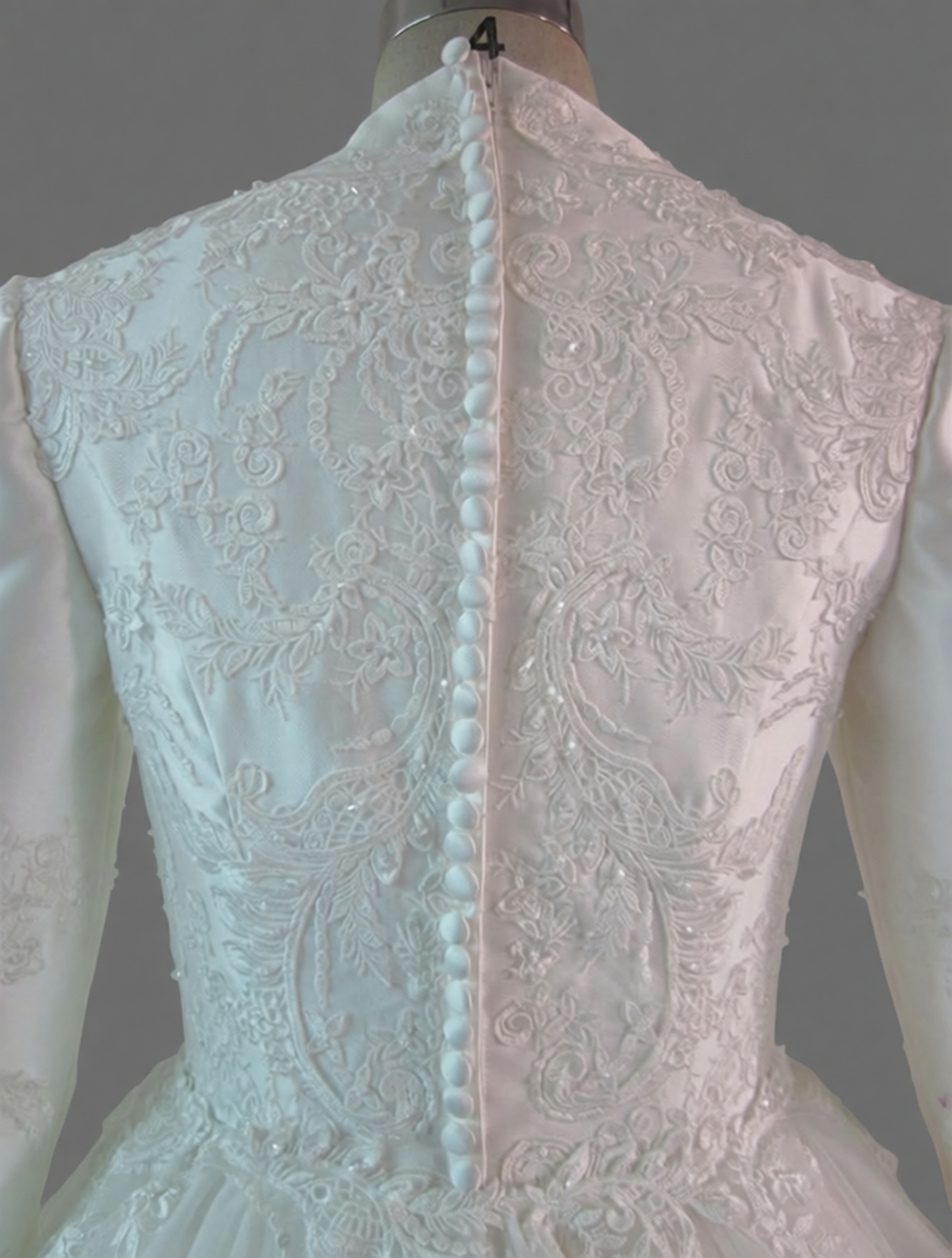 Long Sleeve A-Line Wedding Dress with Lace Appliques and Chapel Train - Modest Bridal Gown