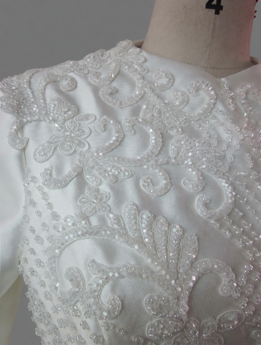 Long Sleeve Ball Gown Wedding Dress with 3D Floral Appliqués & Lace Hem - Luxury Bridal Gown